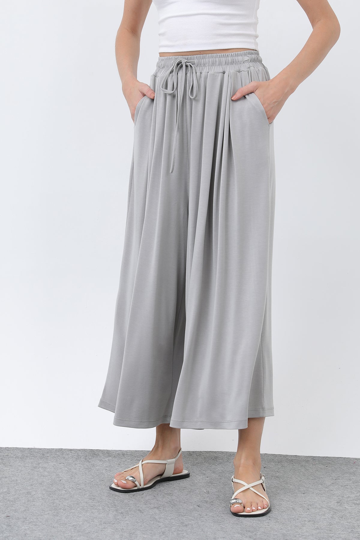 Kadın Beli Kuşaklı Etek Görünümlü Pantolon - 20664PNT - GREY