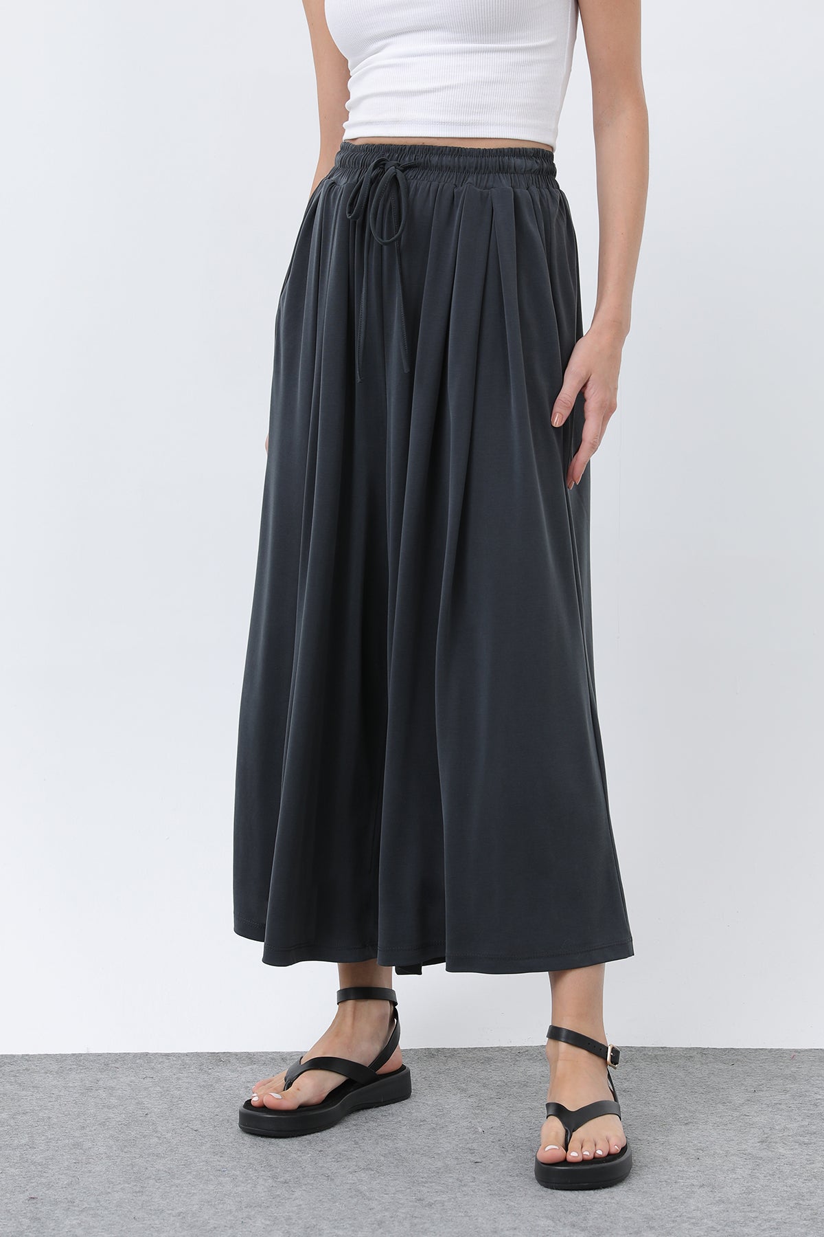 Kadın Beli Kuşaklı Etek Görünümlü Pantolon - 20664PNT - DARK ANTHRACITE