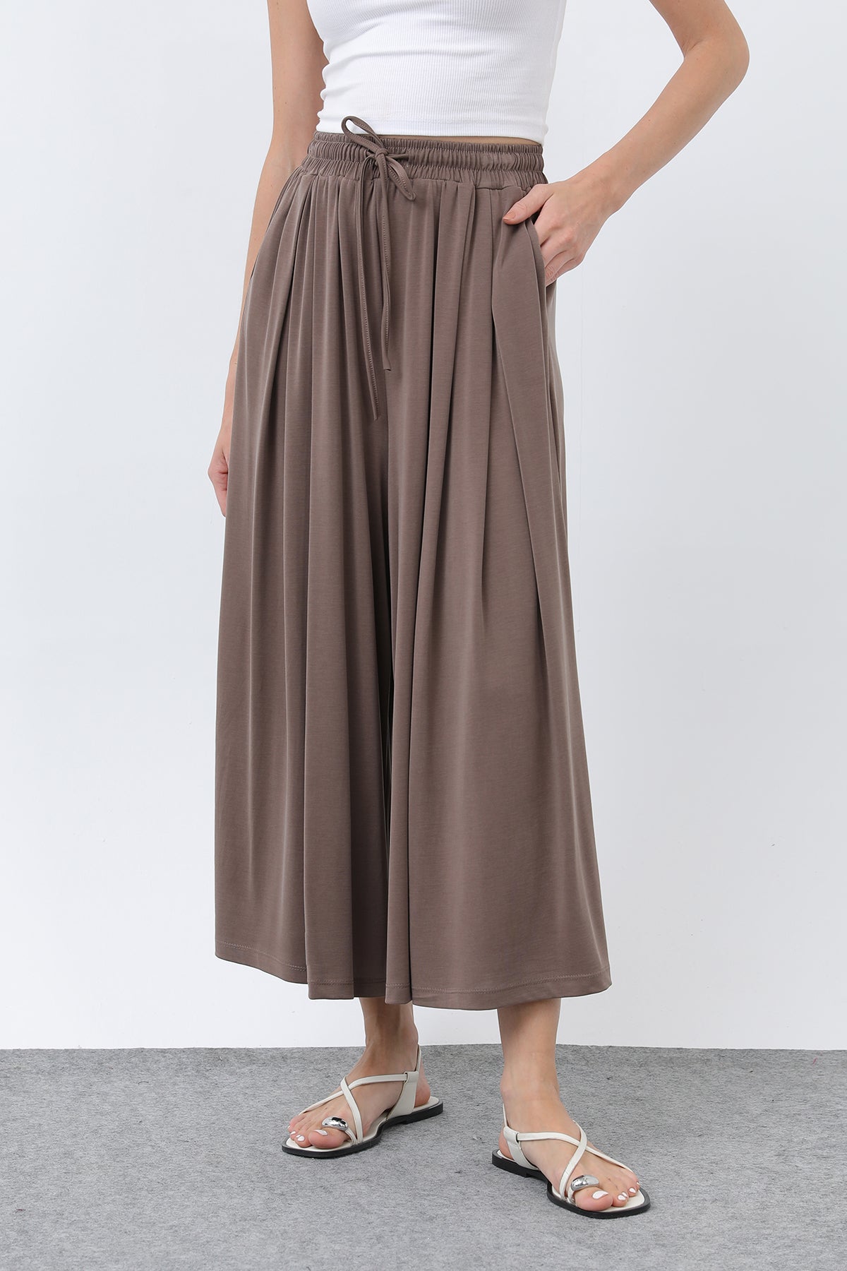 Kadın Beli Kuşaklı Etek Görünümlü Pantolon - 20664PNT - BROWN