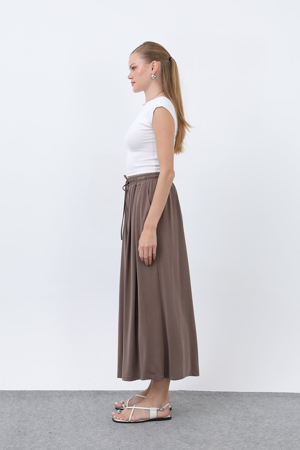 Kadın Beli Kuşaklı Etek Görünümlü Pantolon - 20664PNT