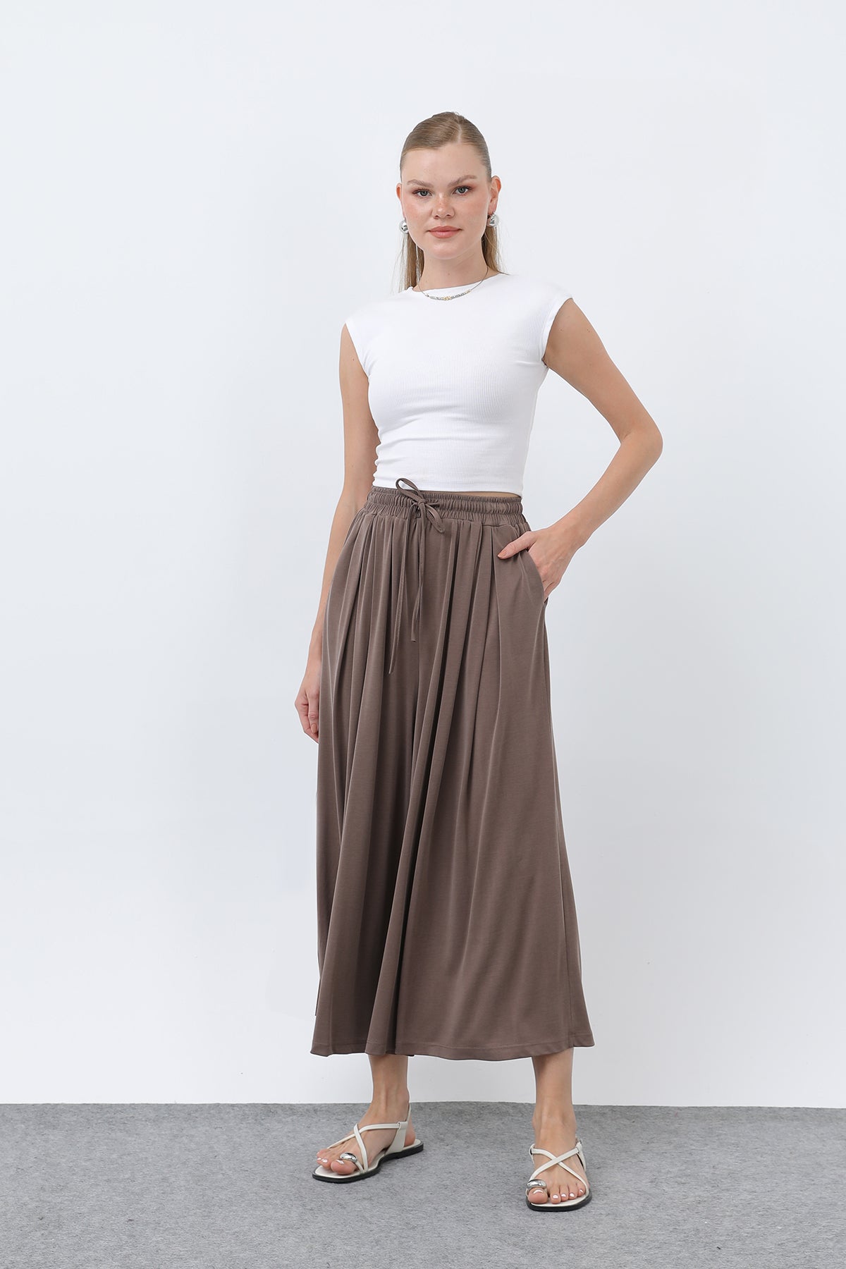 Kadın Beli Kuşaklı Etek Görünümlü Pantolon - 20664PNT