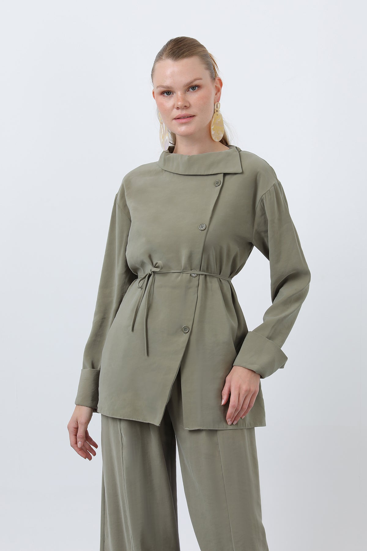 Kadın Düğmeli Oversize Günlük Set Takım
-20677TKS - GREEN