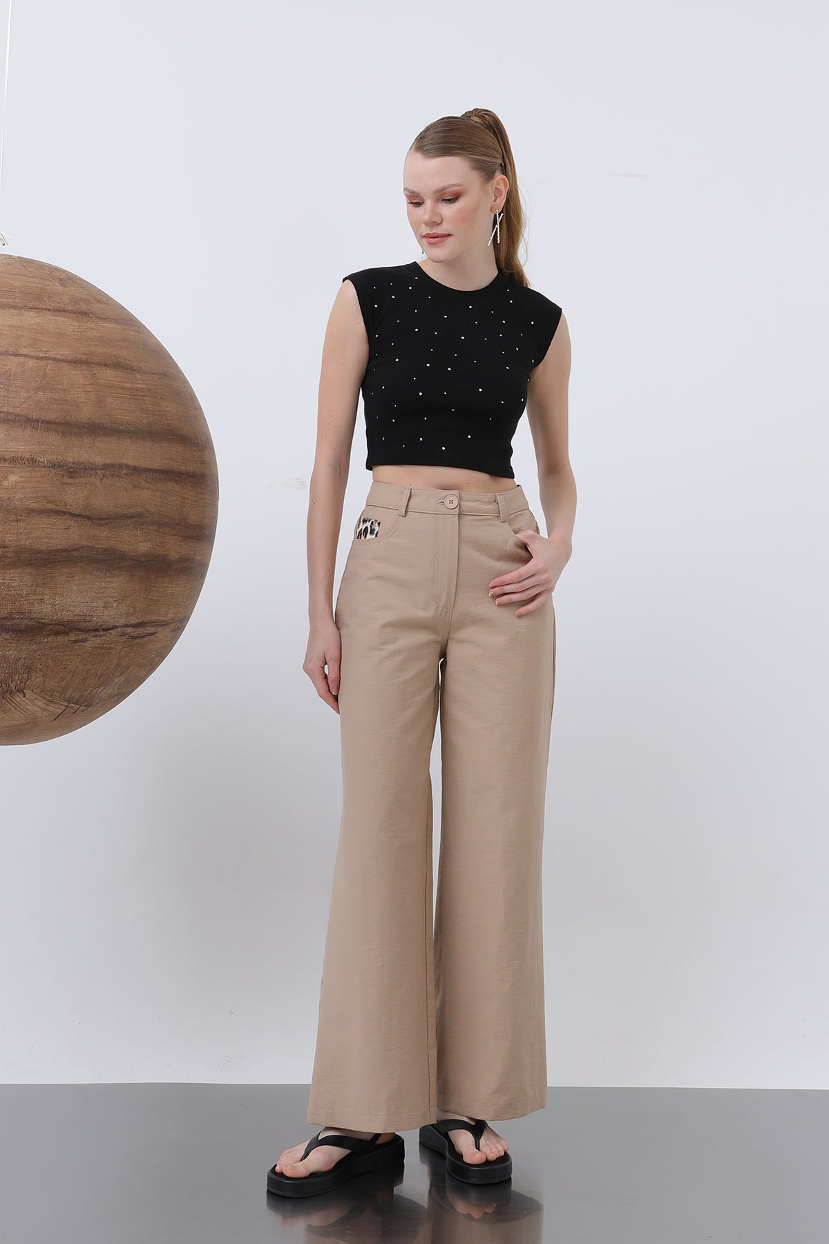 Kadın Cep Detaylı Bol Pantolon - 32116PNT - CAMEL