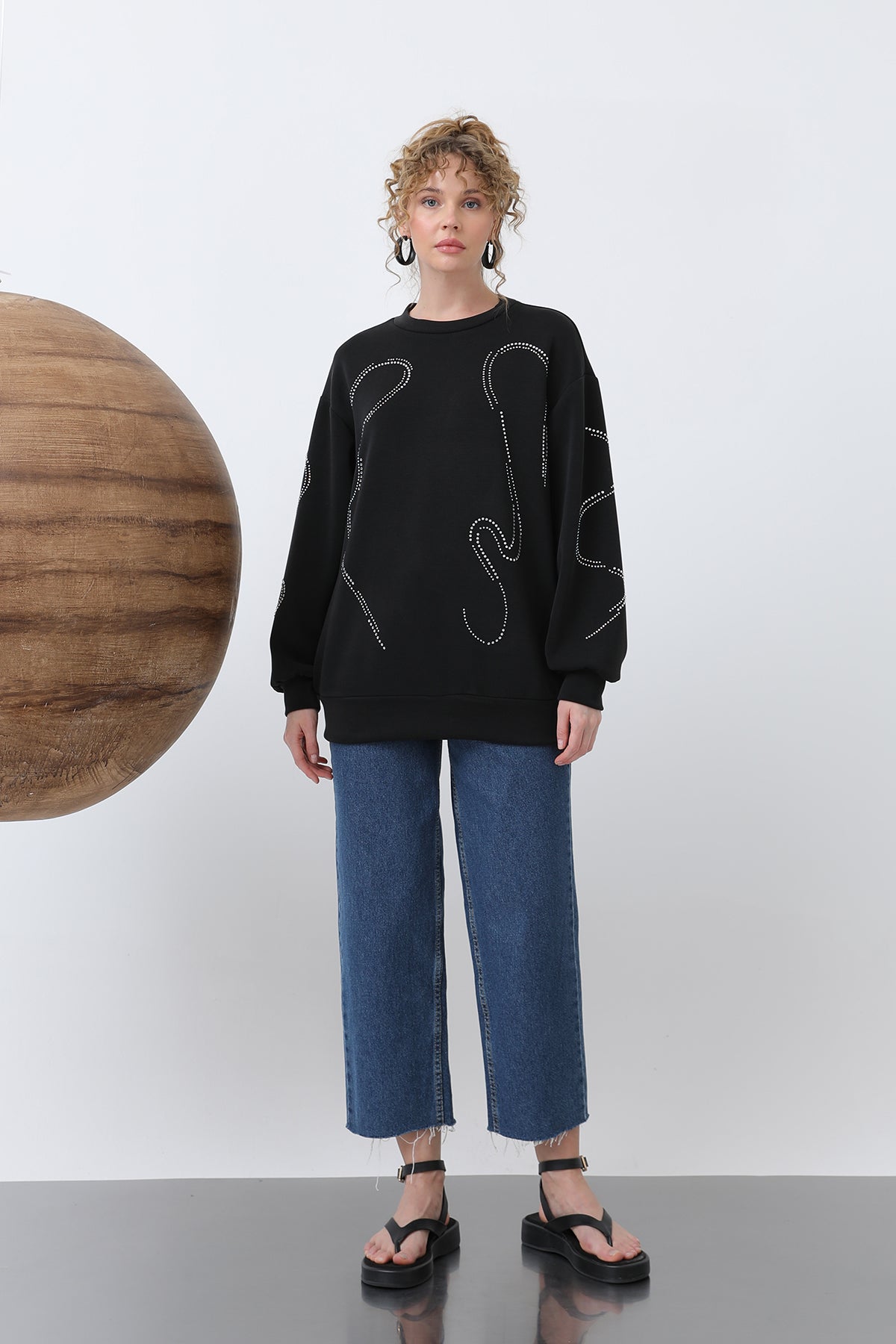 Kadın Taşlı Basic Sweat -32117SWT