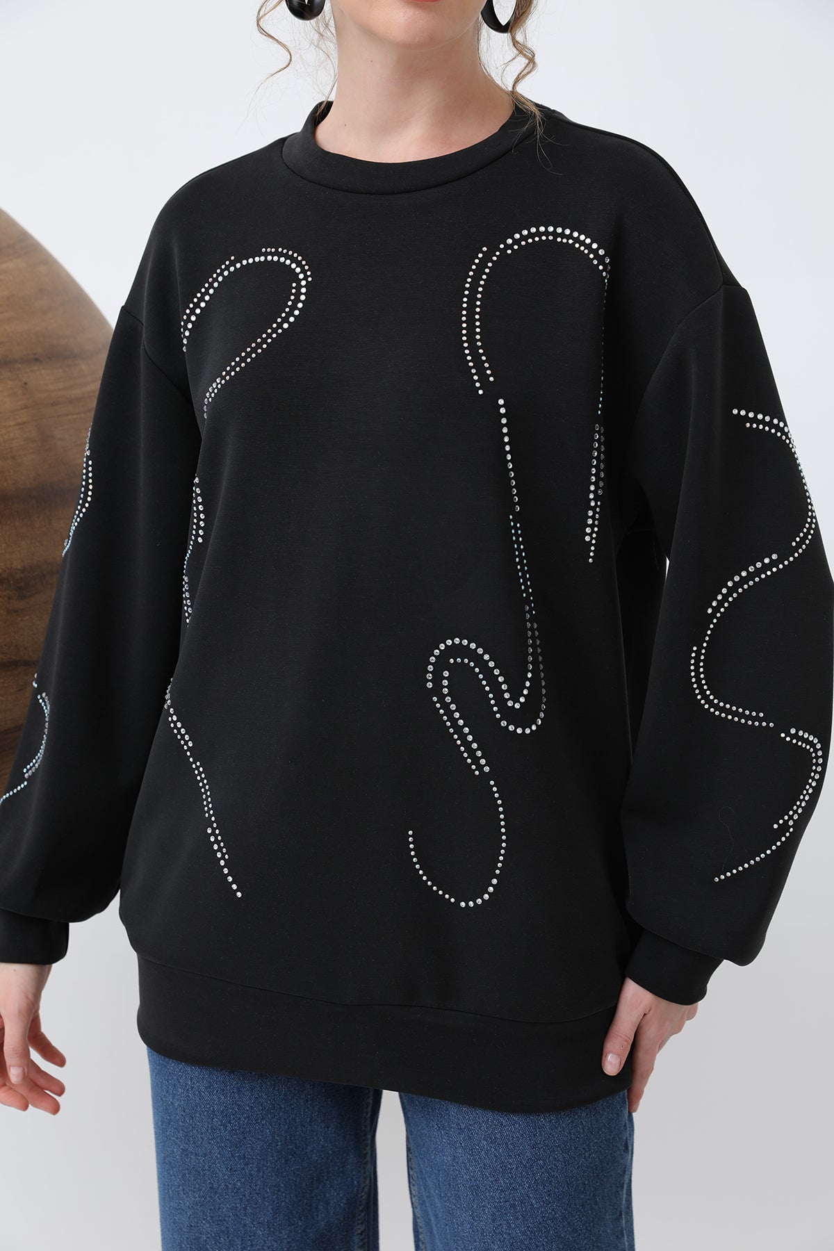Kadın Taşlı Basic Sweat -32117SWT