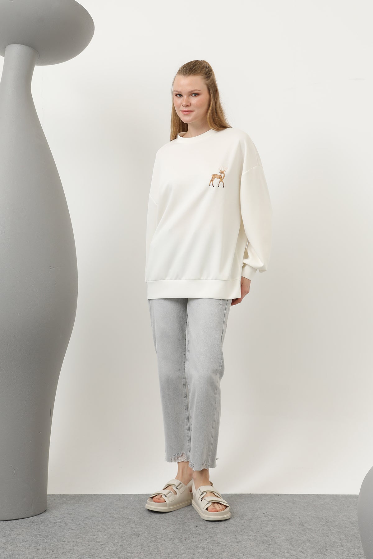 Kadın Arkası Geyikli Sweat - 32118SWT