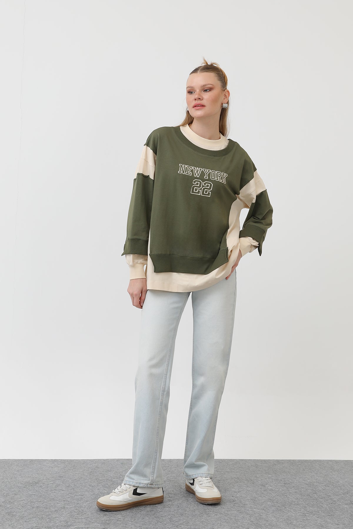 Kadın Önü Nakışlı Sweat - 32121SWT - BEIGE-KHAKI