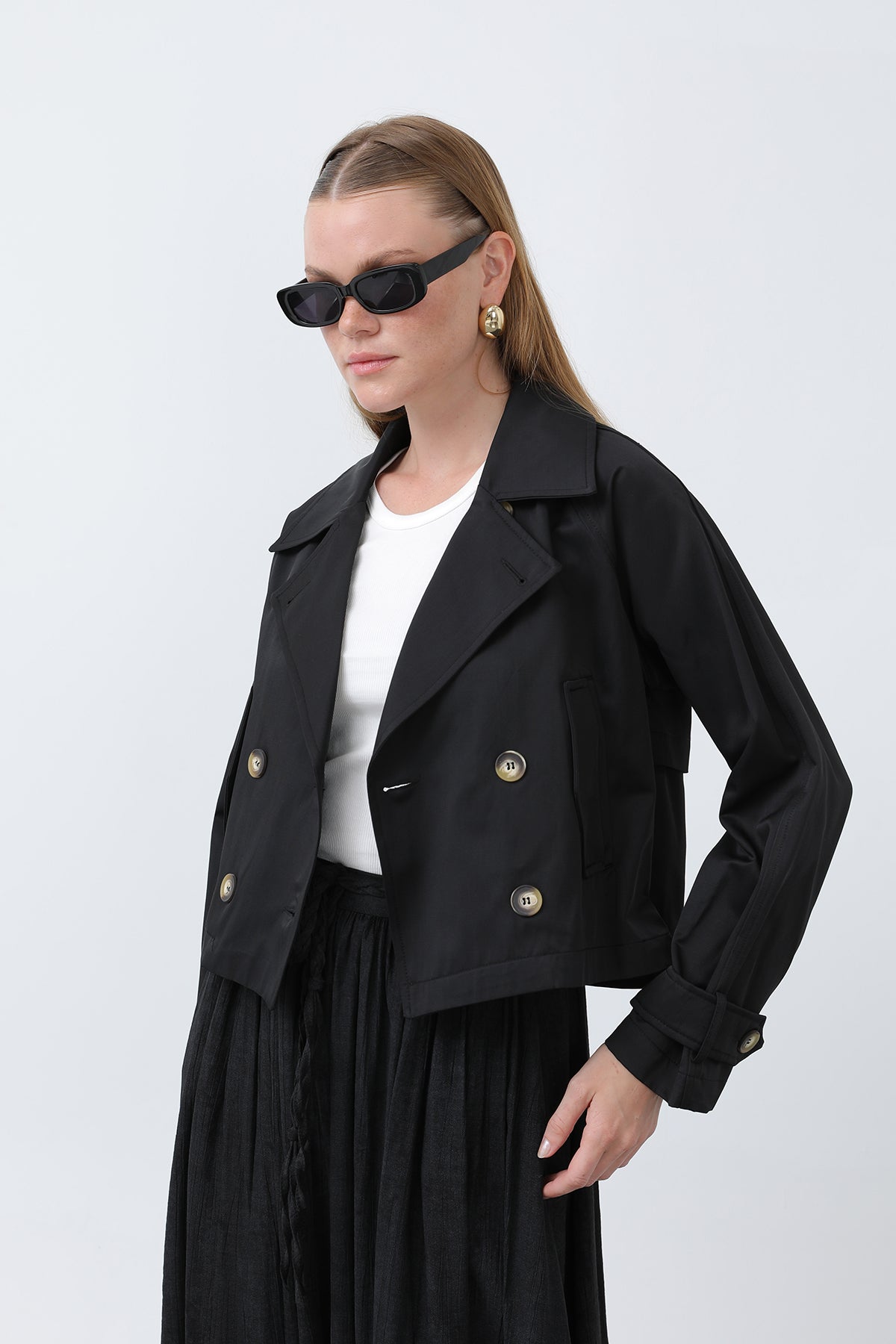 Kadın Kısa Trench - 32123TRC - BLACK