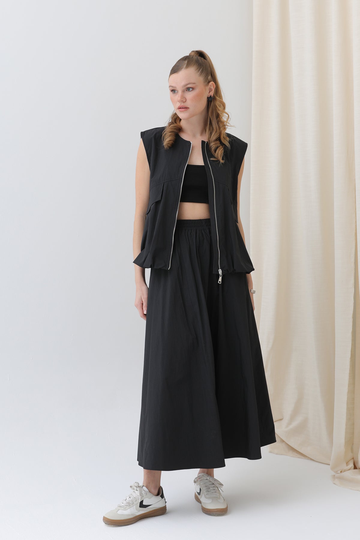 Kadın Oversize Fermuarlı Yelek - 32128YLK - BLACK
