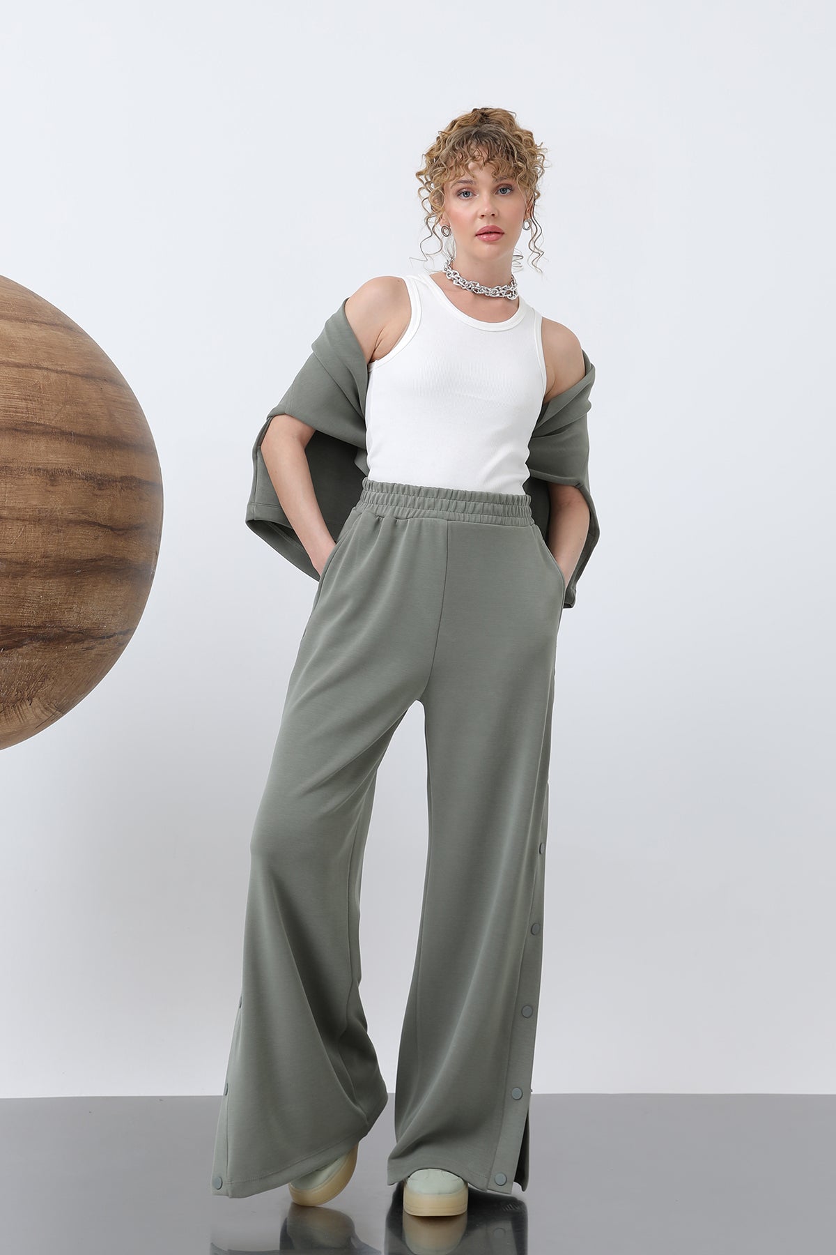 Kadın Yanlar Çıt Çıt Detaylı Pantolon -32157PNT - KHAKI