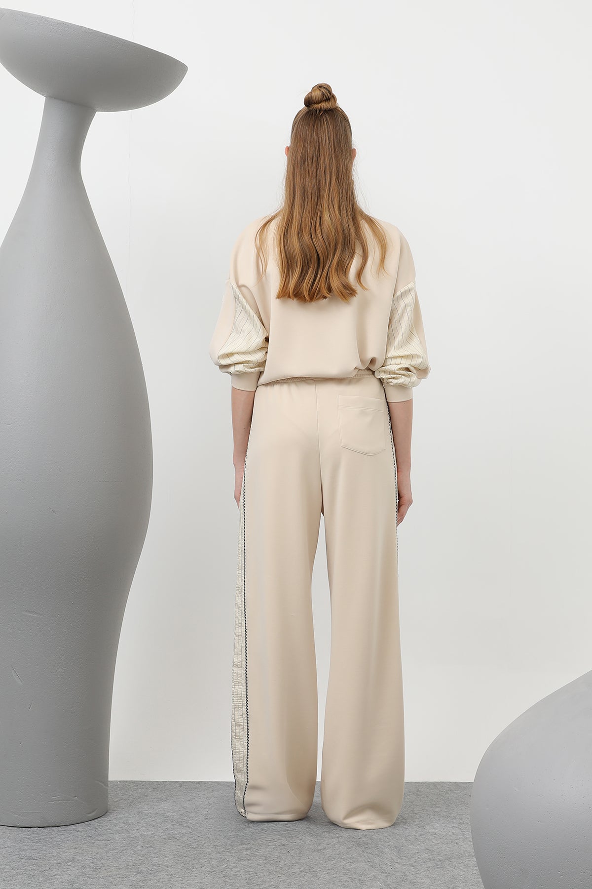 Kadın Çizgi Garnili Pantolon - 32167PNT - BEIGE-BEIGE