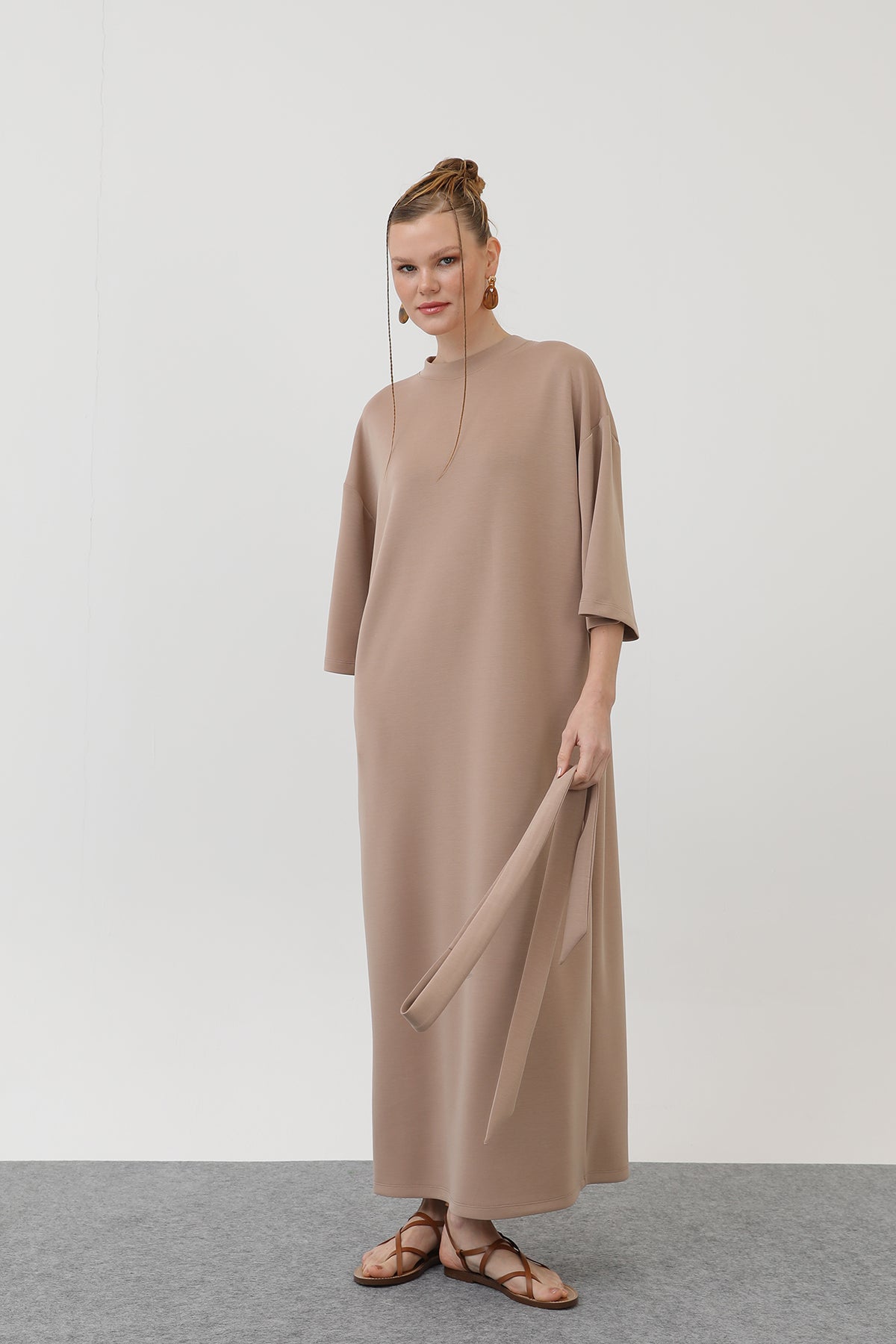 Kadın Kuşak Detaylı Basic Elbise - 32170ELB - MINK
