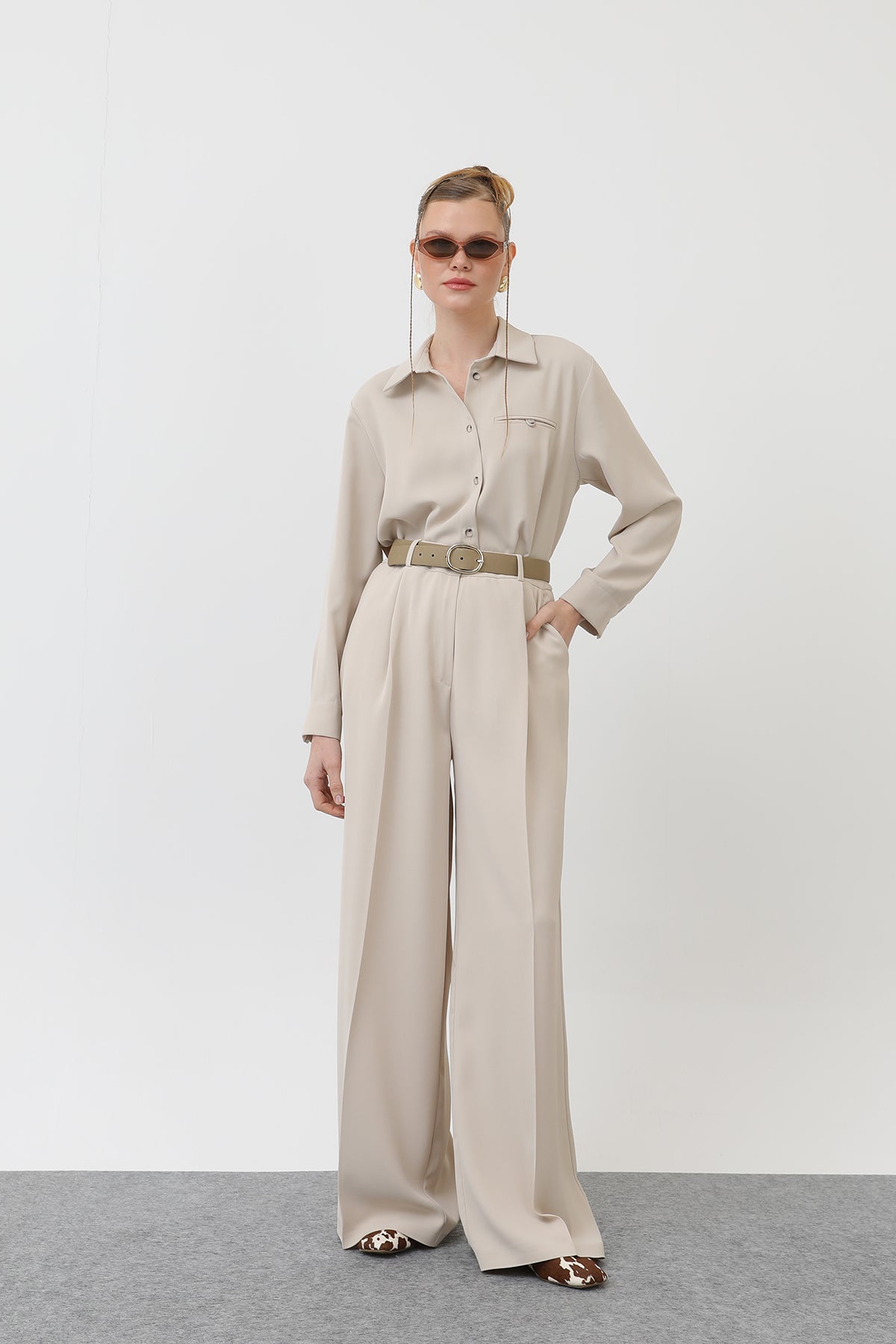 Kadın Bol Pantollon - 32175PNT - STONE