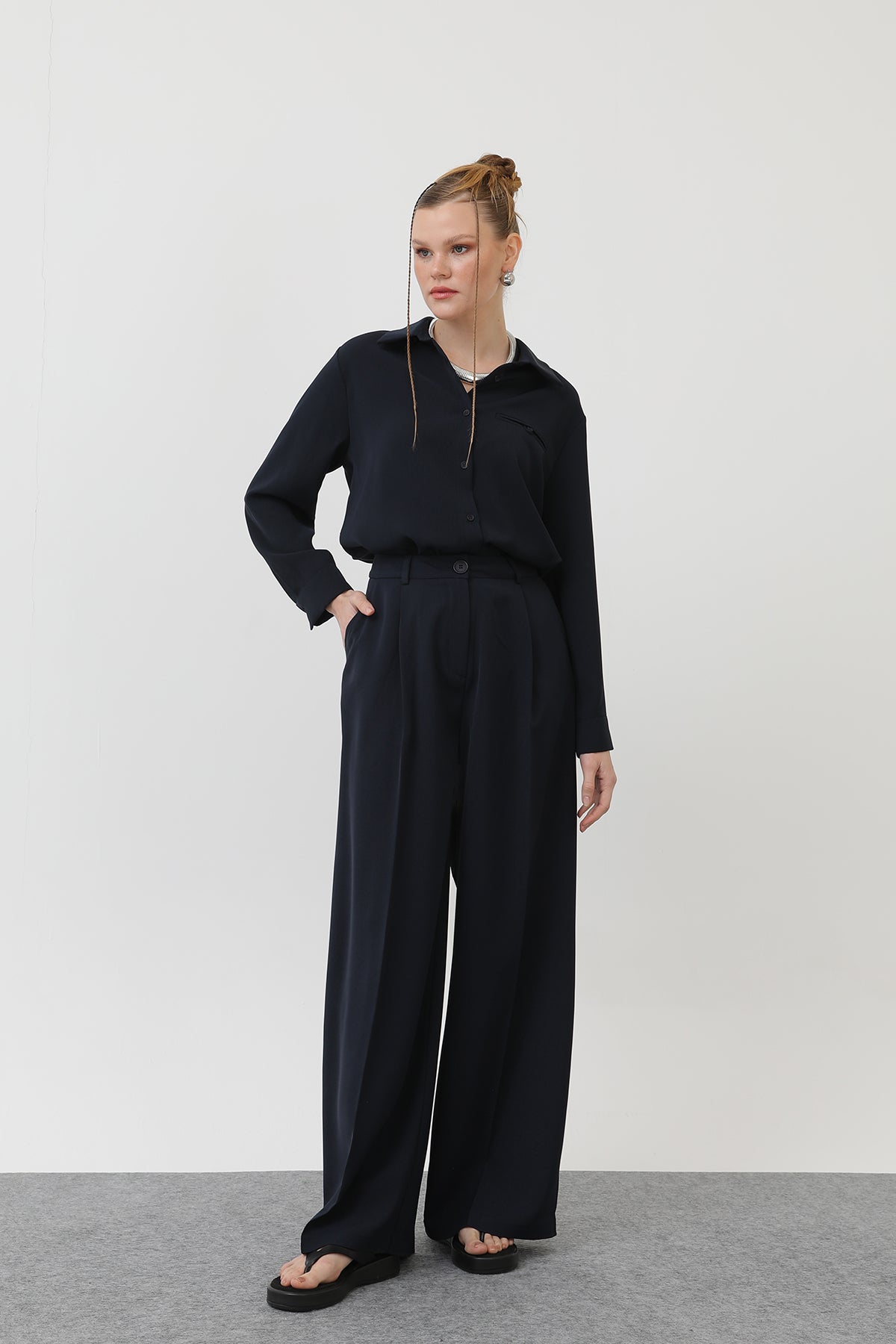 Kadın Bol Pantollon - 32175PNT - NAVY