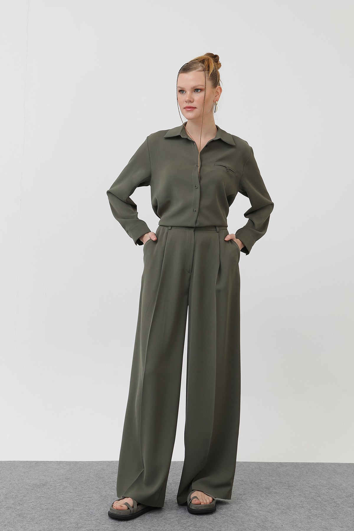 Kadın Bol Pantollon - 32175PNT - KHAKI