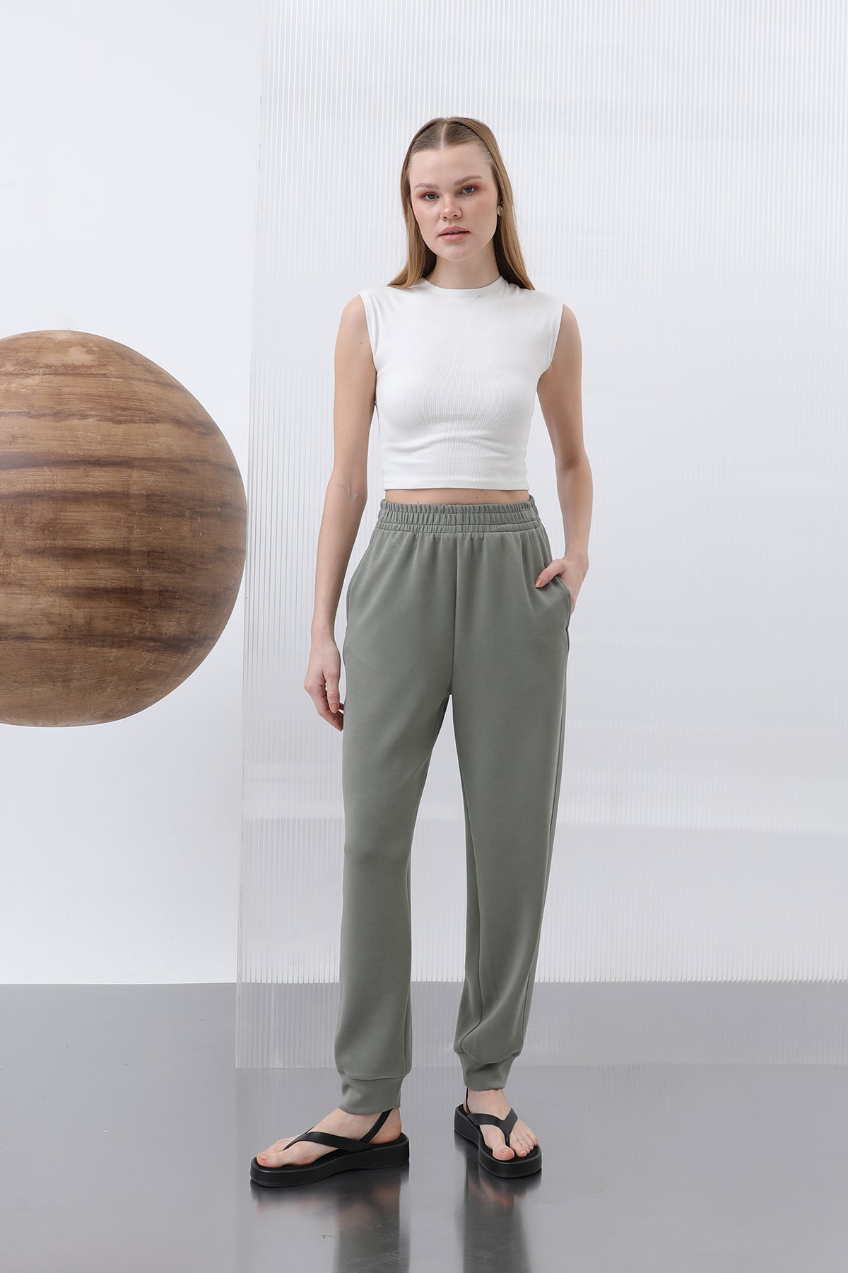 Kadın Bel Lastikli Pantolon - 32179PNT - KHAKI