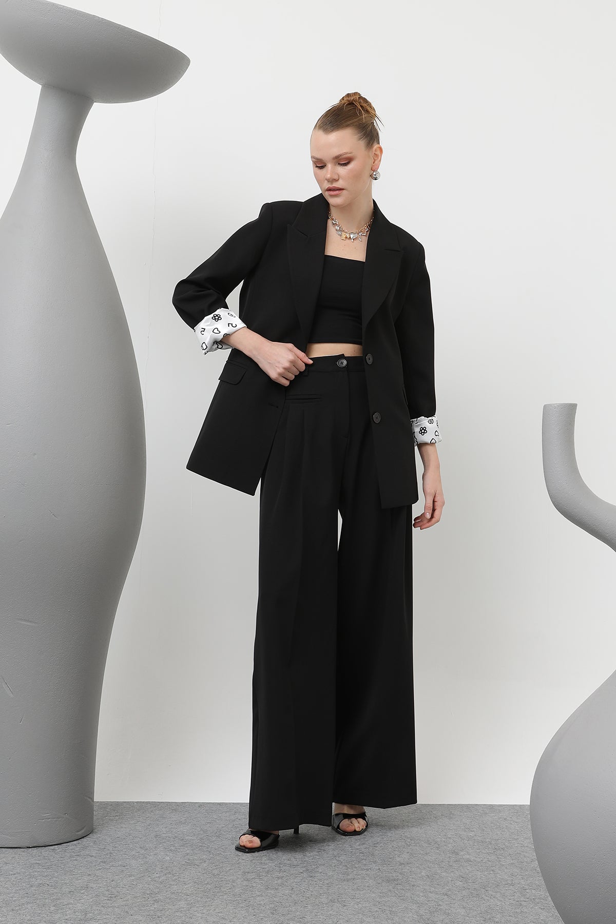 Kadın Desenli Astar Detaylı Blazer Ceket - 32185CKT