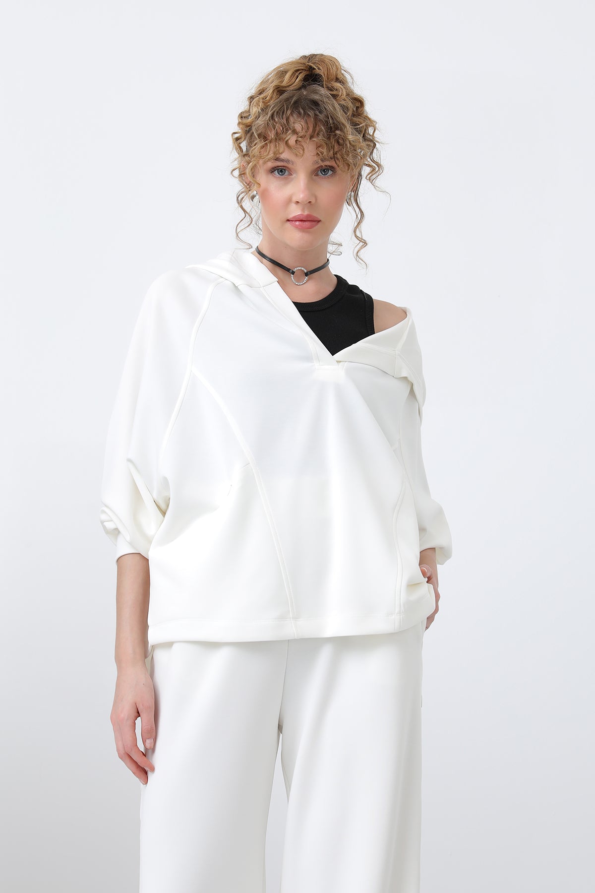 Kadın Gizli Fermuar Detaylı Sweat - 32188SWT - ECRU