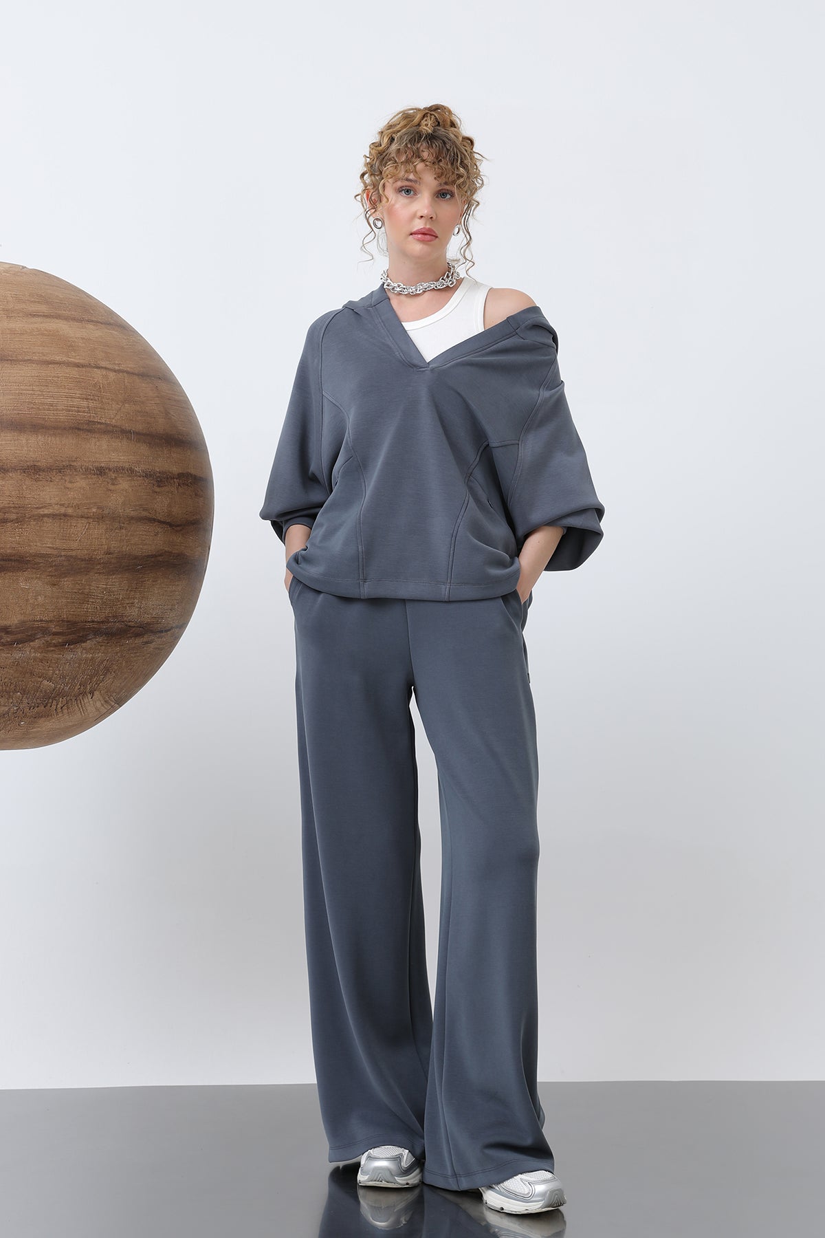 Kadın Gizli Fermuar Detaylı Sweat - 32188SWT - ANTRACITE