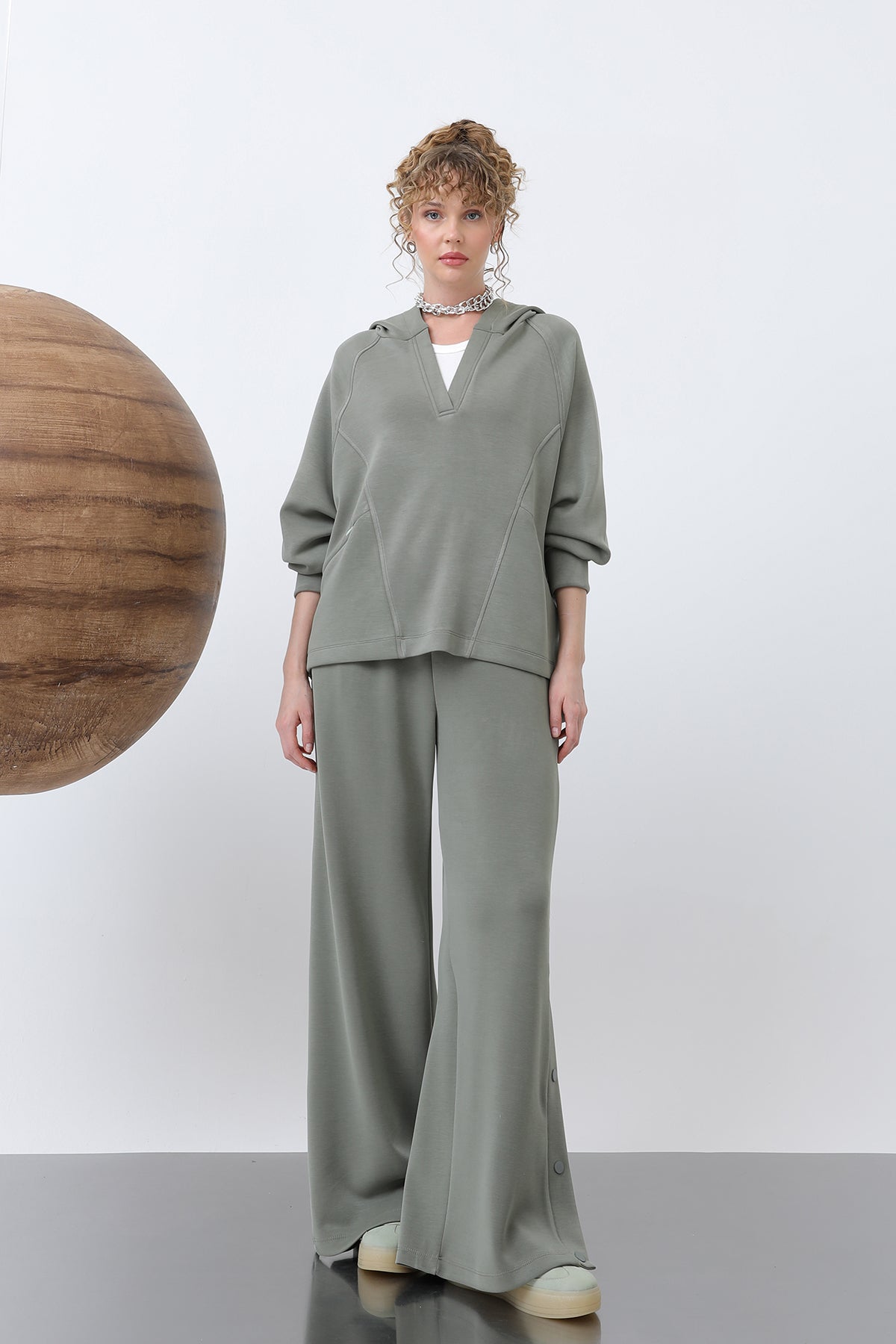 Kadın Gizli Fermuar Detaylı Sweat - 32188SWT - KHAKI