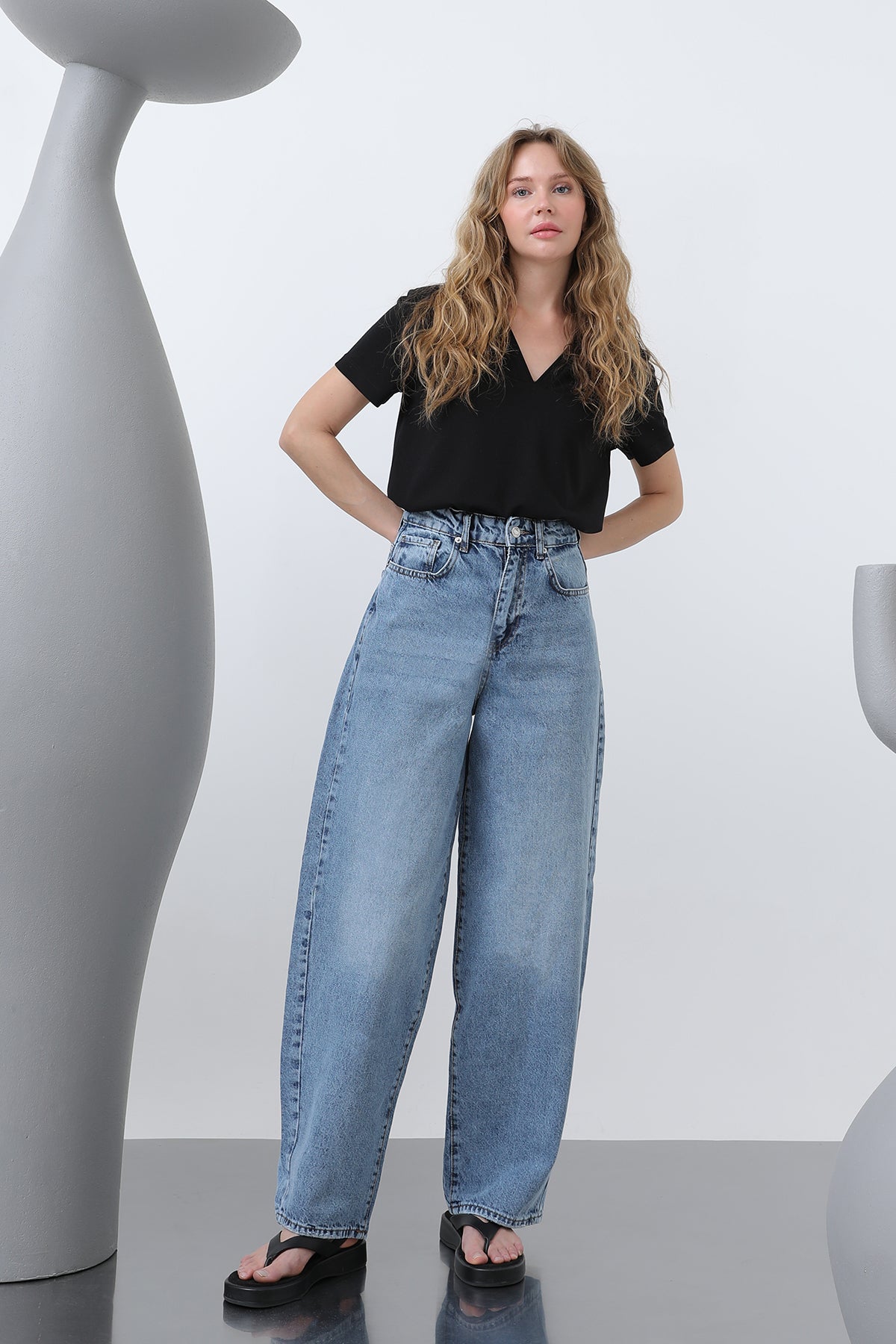 Kadın Bol Denim Pantolon -32192PNT - BLUE