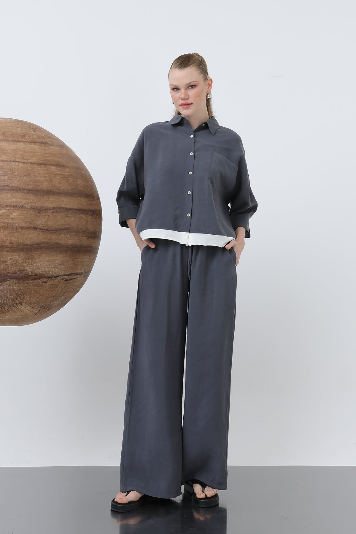 Kadın Bel Lastikli Pantolon - 32206PNT - ANTRACITE