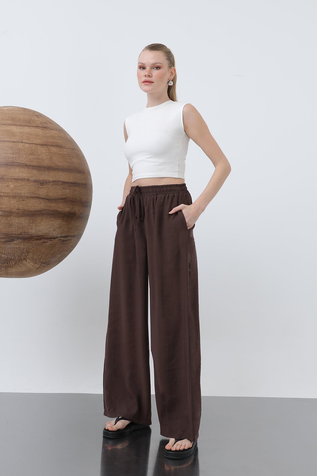 Kadın Bel Lastikli Pantolon - 32206PNT - BROWN