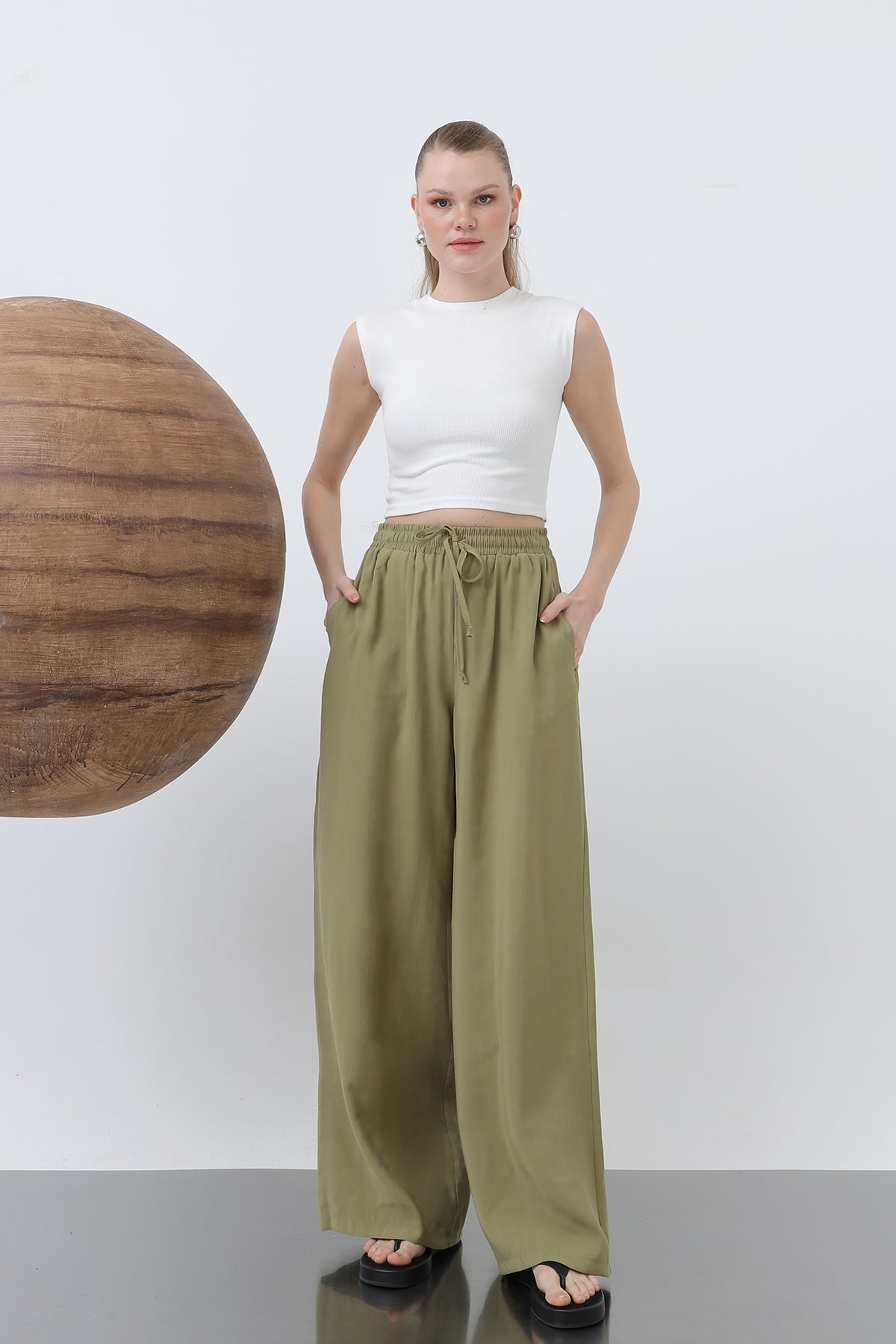 Kadın Bel Lastikli Pantolon - 32206PNT - OLIVE