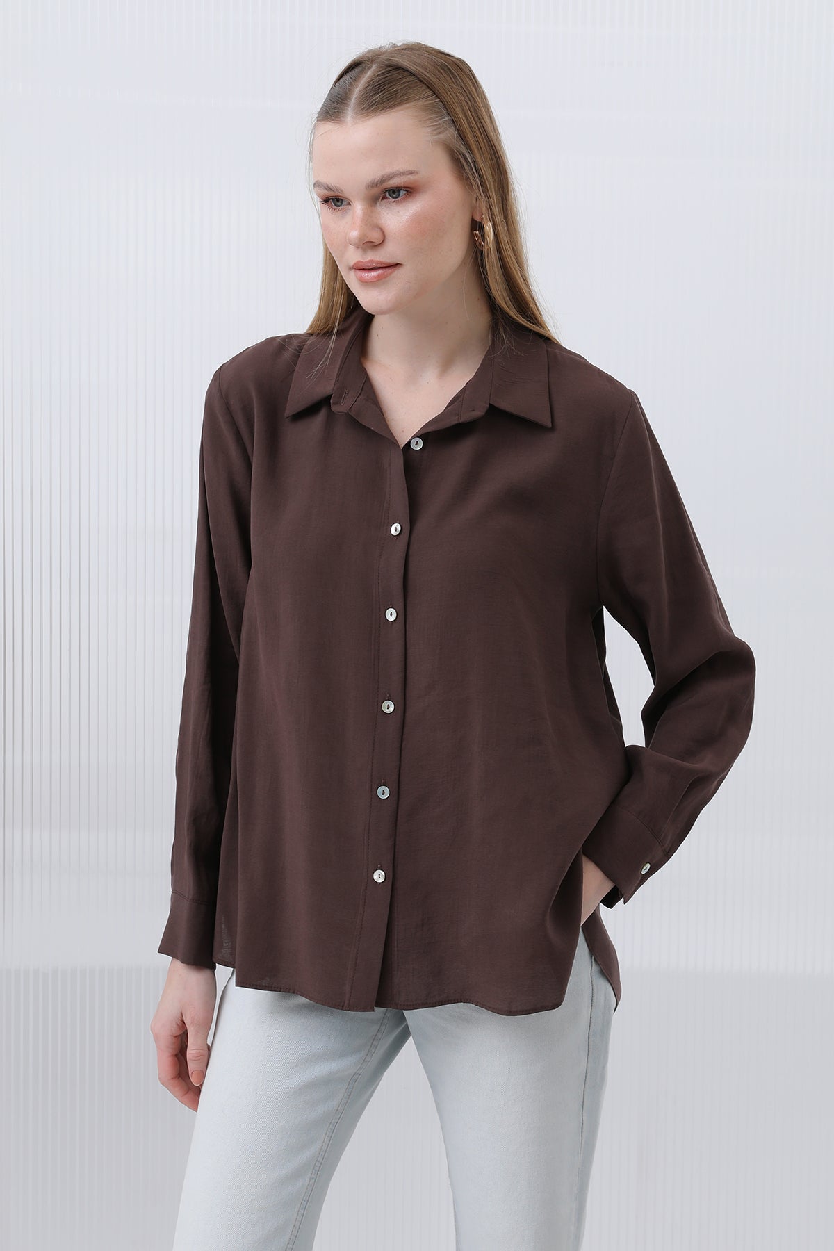 Kadın Basic Gömlek -32207GML - BROWN