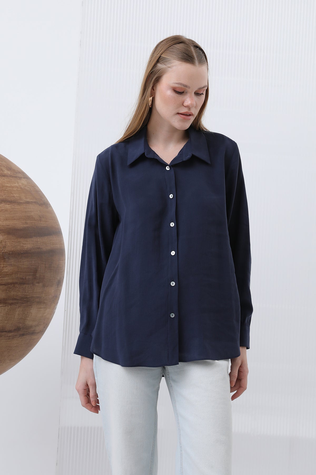 Kadın Basic Gömlek -32207GML - NAVY