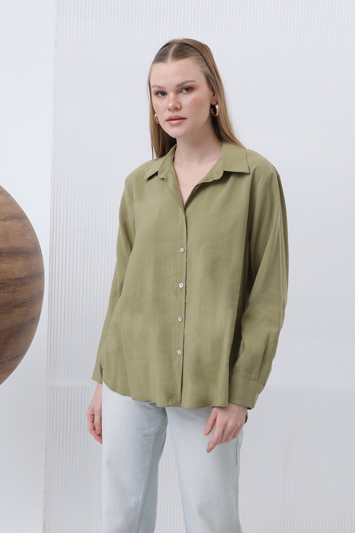 Kadın Basic Gömlek -32207GML - OLIVE