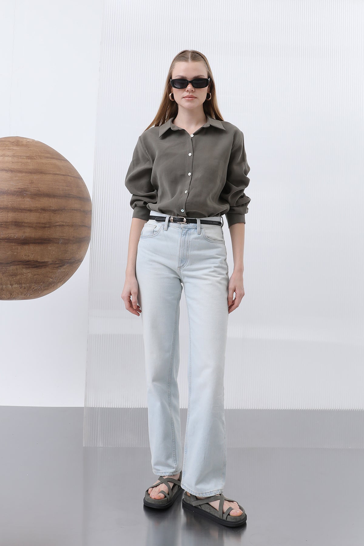 Kadın Basic Gömlek -32207GML - KHAKI