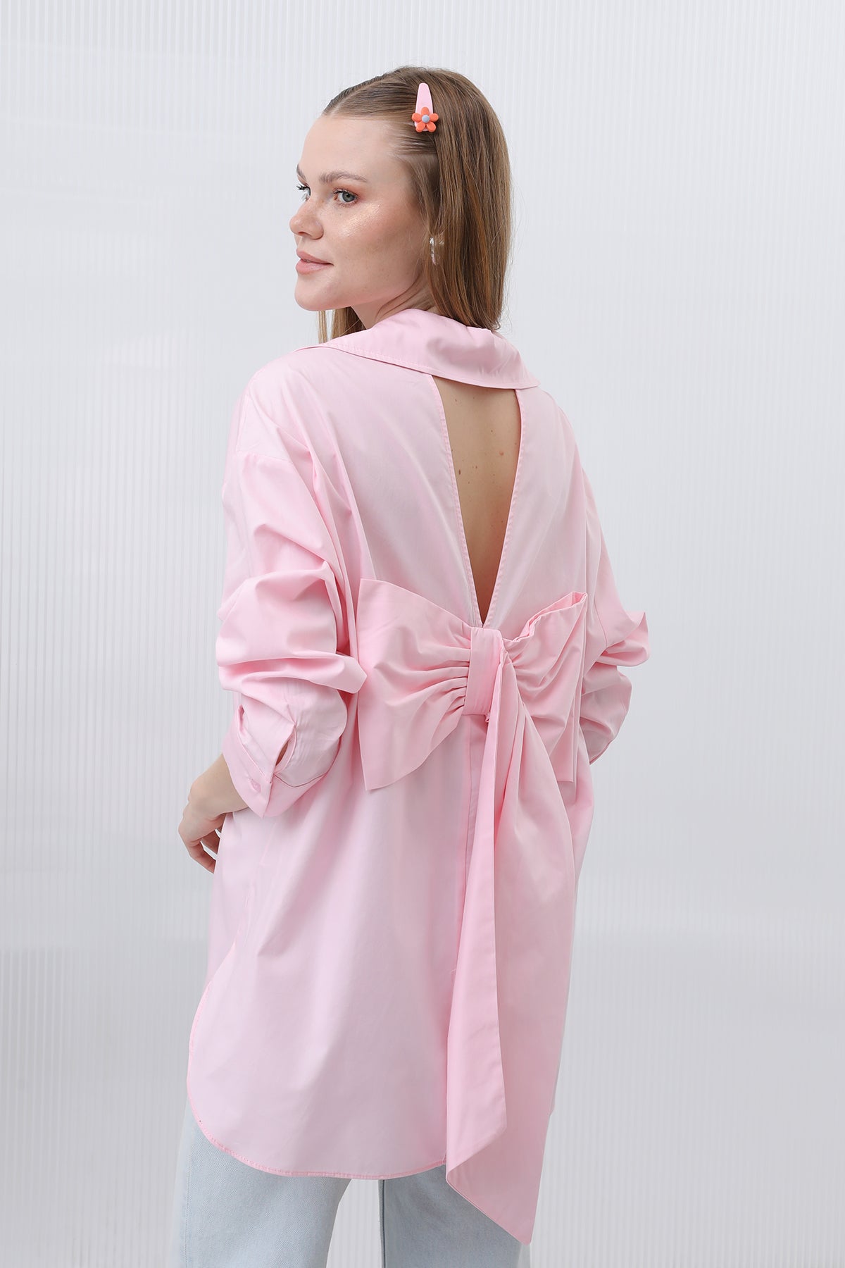 Kadın Arkası Fiyonklu Gömlek - 32210GML - PINK