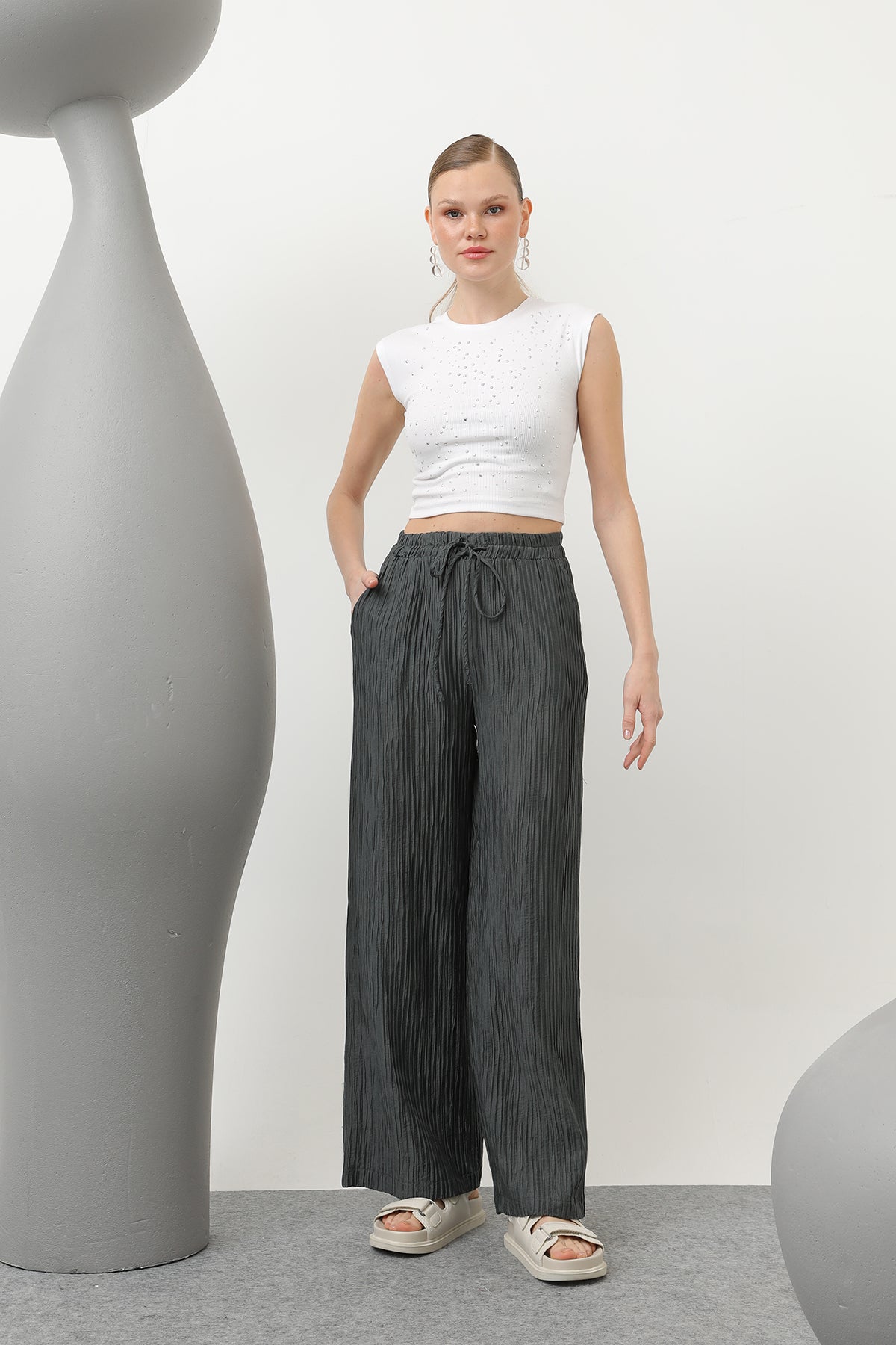Kadın Basic Lastikli Pantolon - 32213PNT - ANTRACITE