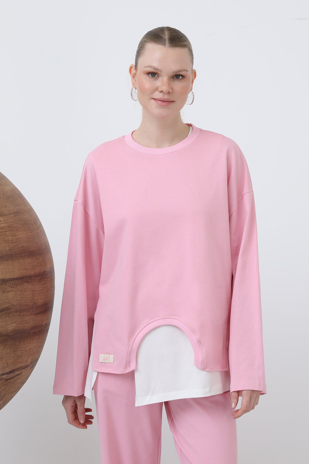 Kadın Basic Asimetrik Garnili Sweatshirt - 32223SWT - PINK