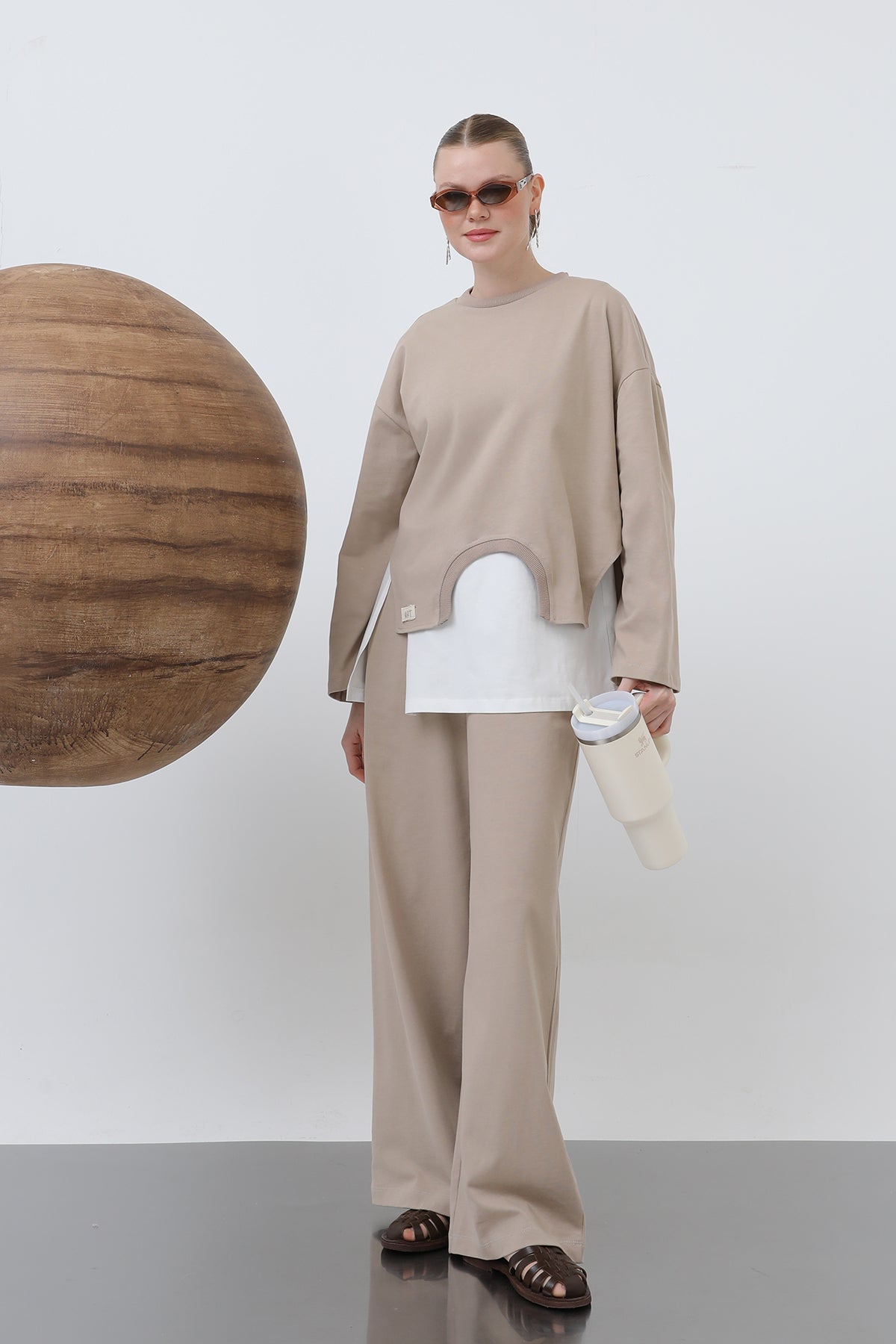 Kadın Basic Asimetrik Garnili Sweatshirt - 32223SWT