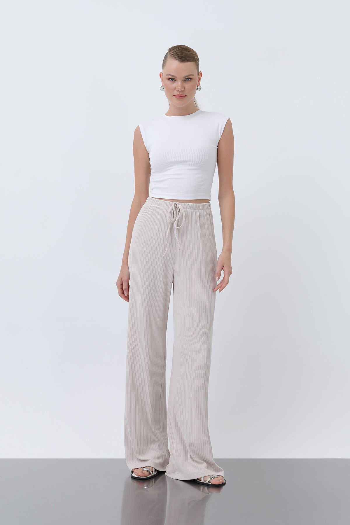 Kadın Fitilli Belden Bağlamalı Pantolon -32224PNT - BEIGE