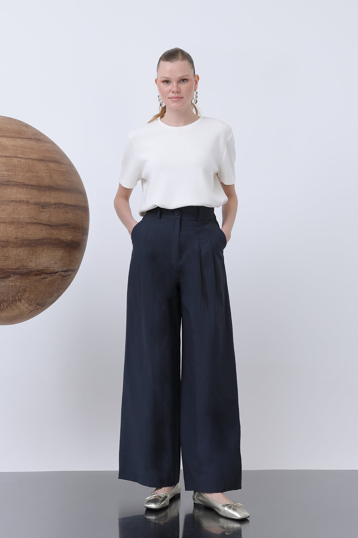Kadın Pileli Basic Pantolon -32233PNT - NAVY