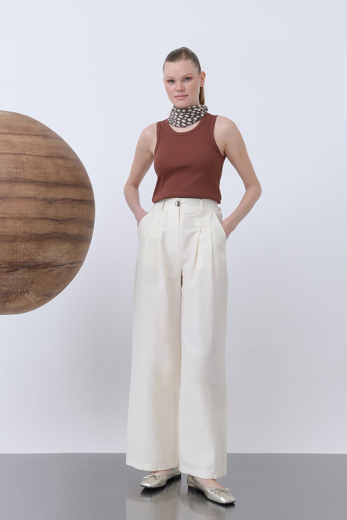 Kadın Pileli Basic Pantolon -32233PNT - SAND BEIGE