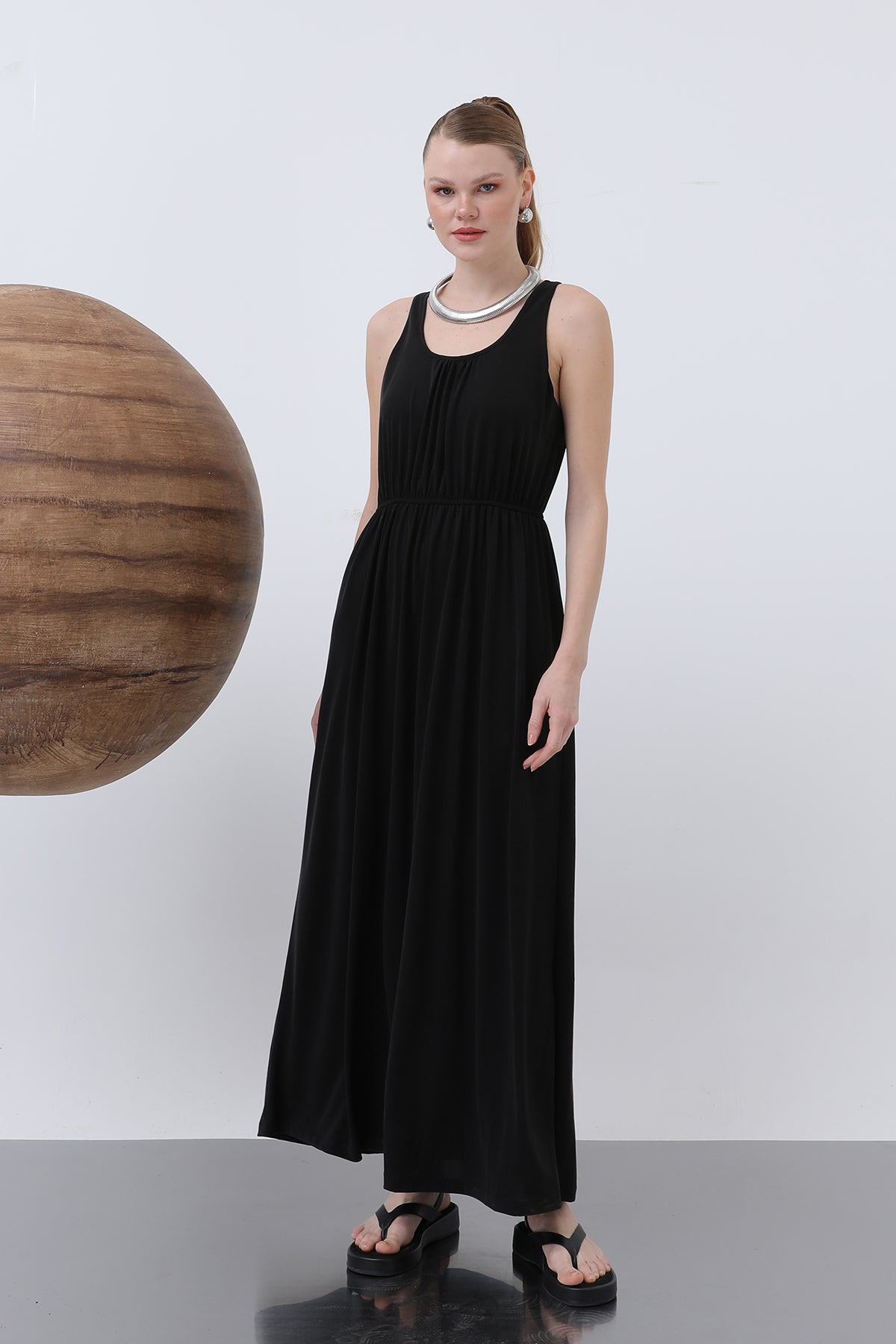 Kadın Basic Askılı Uzun Elbise - 32235ELB - BLACK
