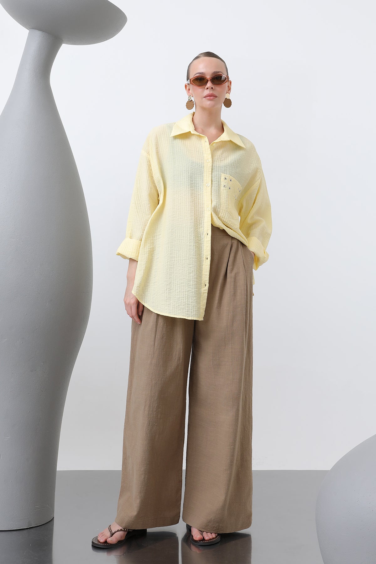 Kadın Kuşgözü Detaylı Gömlek -32250GML - YELLOW
