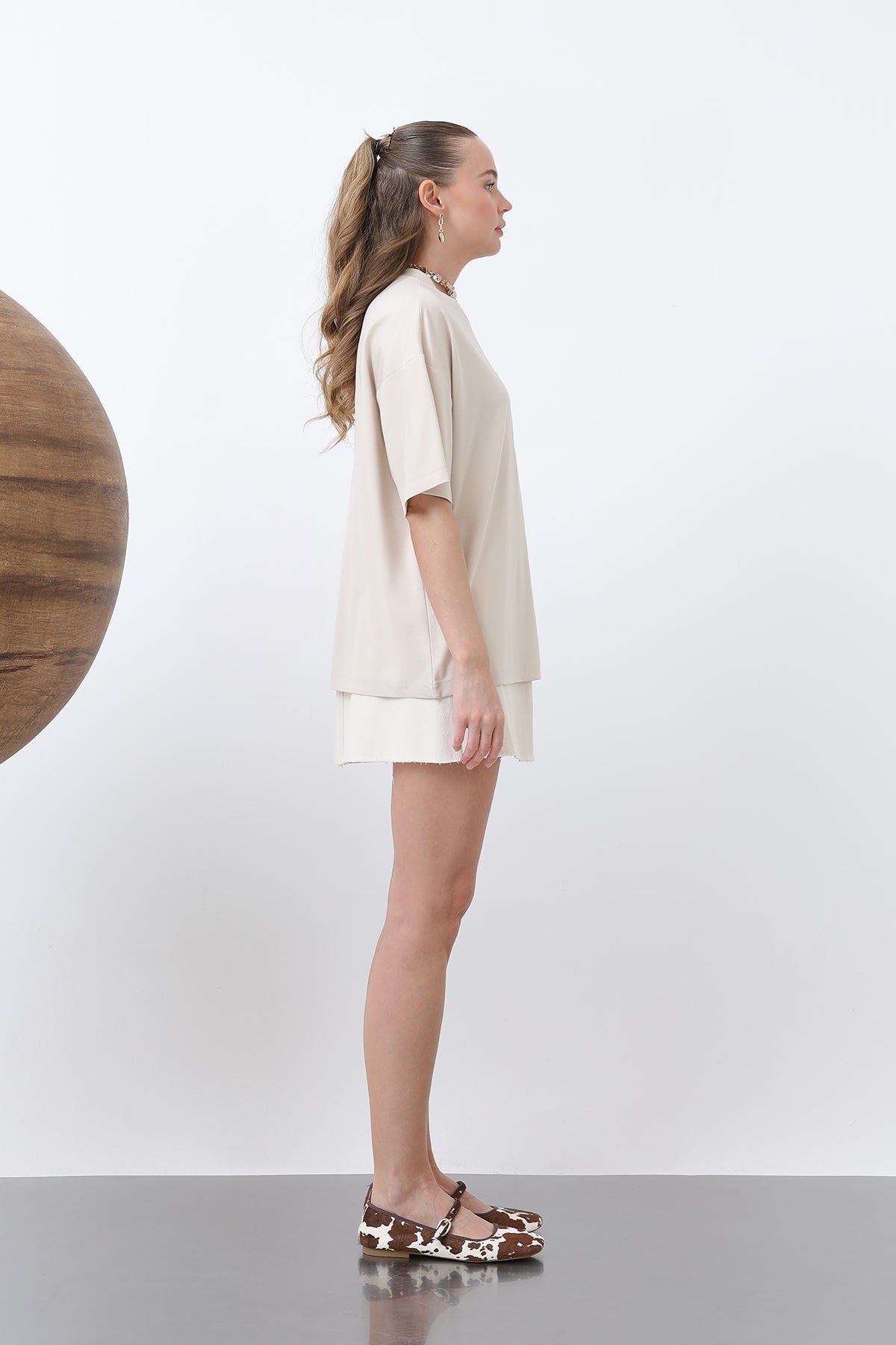 Kadın Ayıcık Nakışlı Basic Tshirt -32256TSH