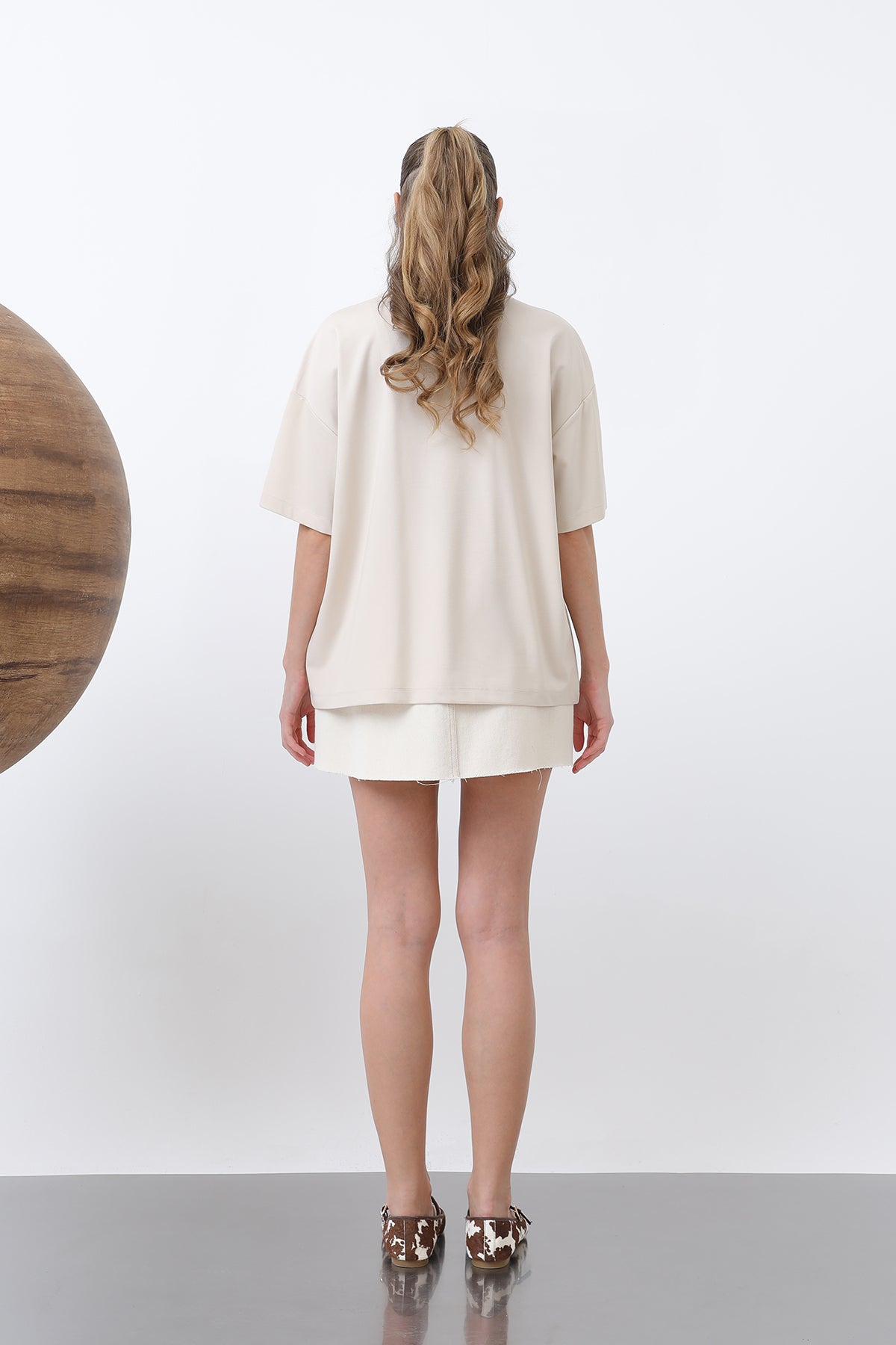 Kadın Ayıcık Nakışlı Basic Tshirt -32256TSH