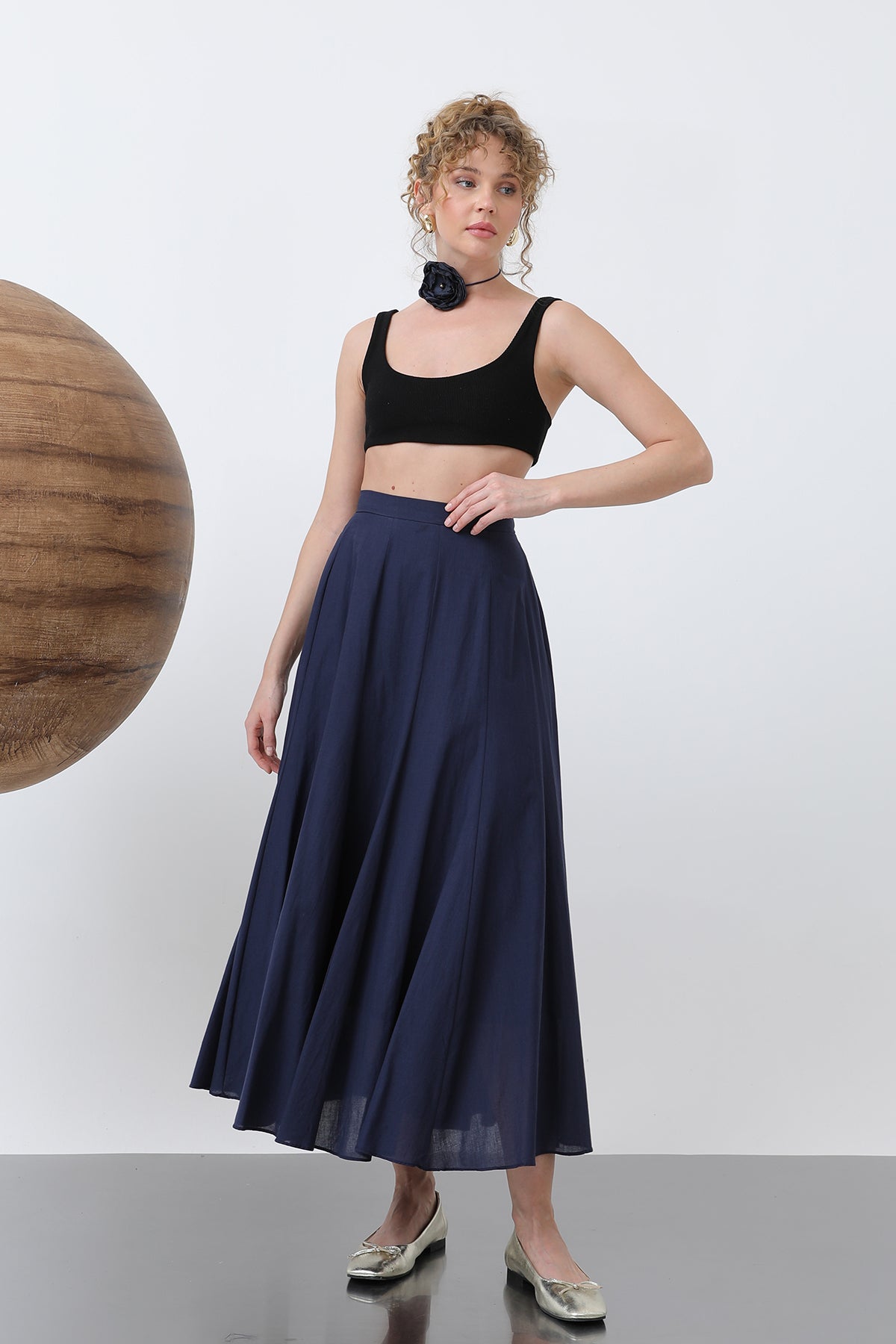 Kadın Uzun Vual Etek -32257ETK - NAVY