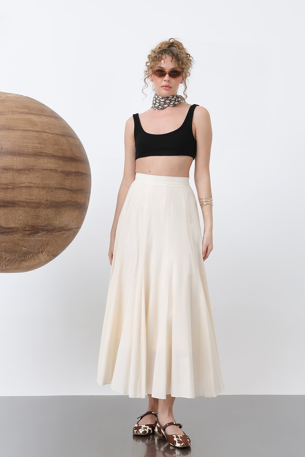 Kadın Uzun Vual Etek -32257ETK - SAND BEIGE