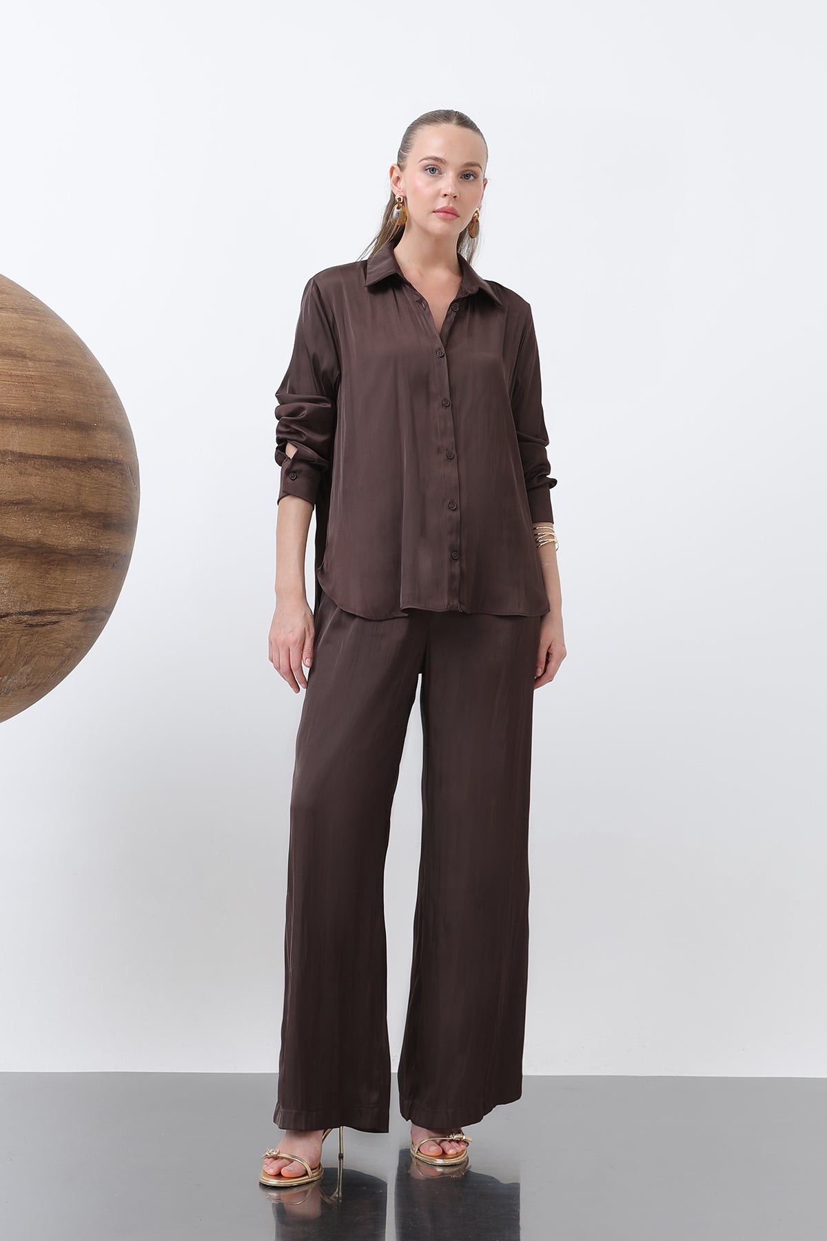 Kadın Saten Belden Bağlamalı Pantalon - 32259PNT