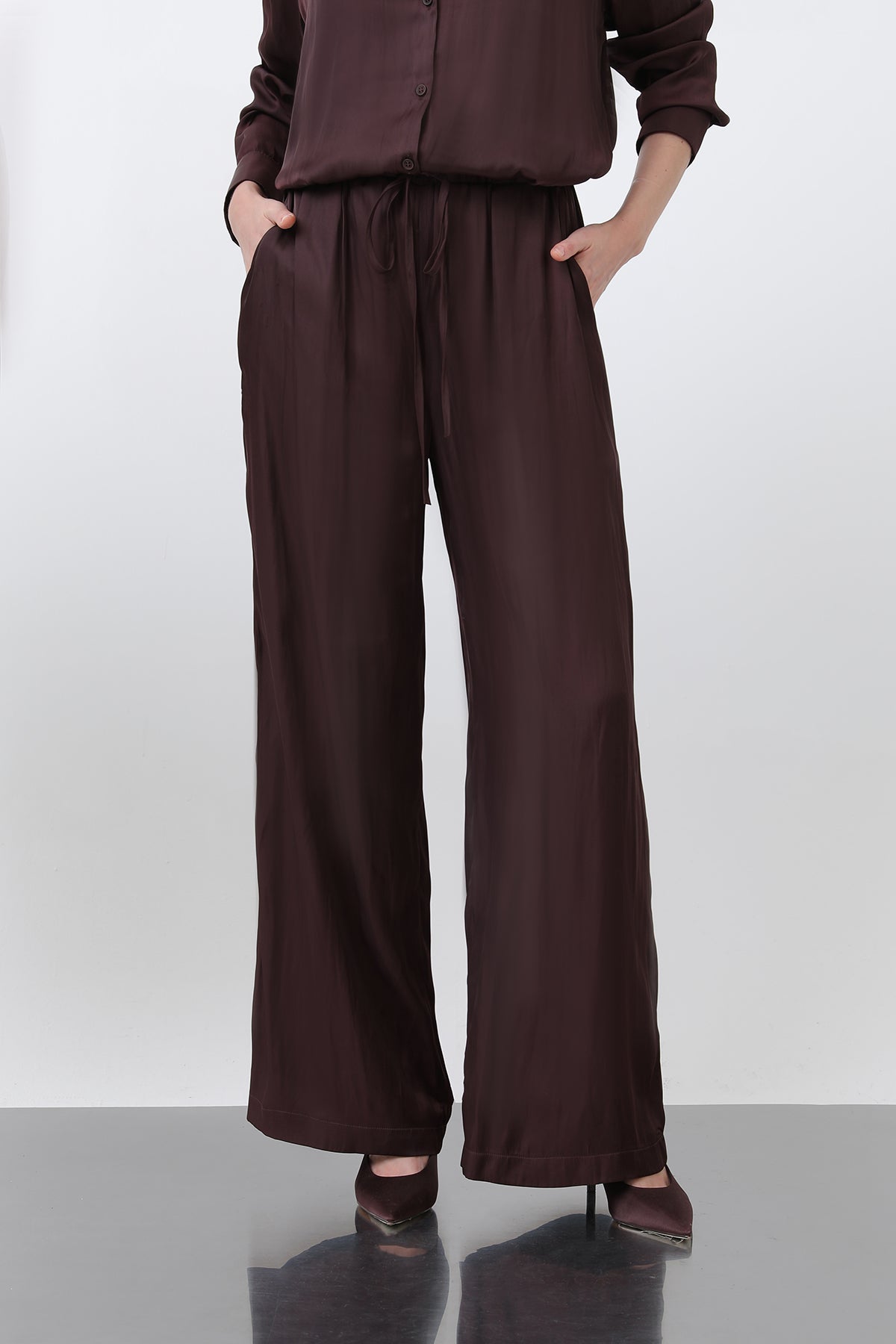 Kadın Saten Belden Bağlamalı Pantalon - 32259PNT