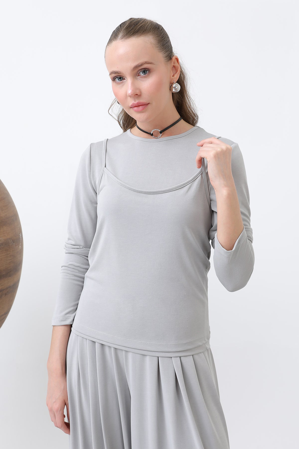 Kadın Atlet Detaylı Bluz -32262BLZ - GREY