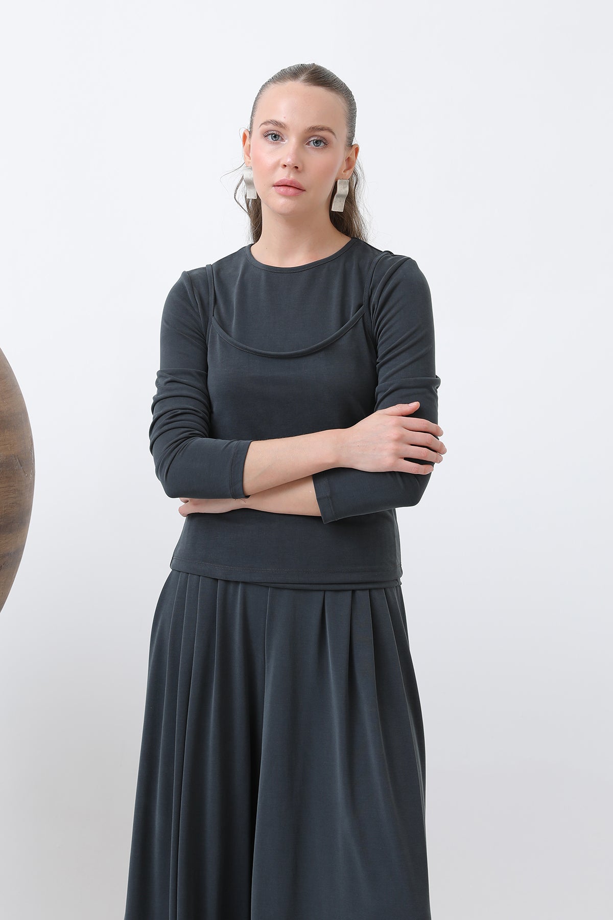 Kadın Atlet Detaylı Bluz -32262BLZ - DARK ANTHRACITE