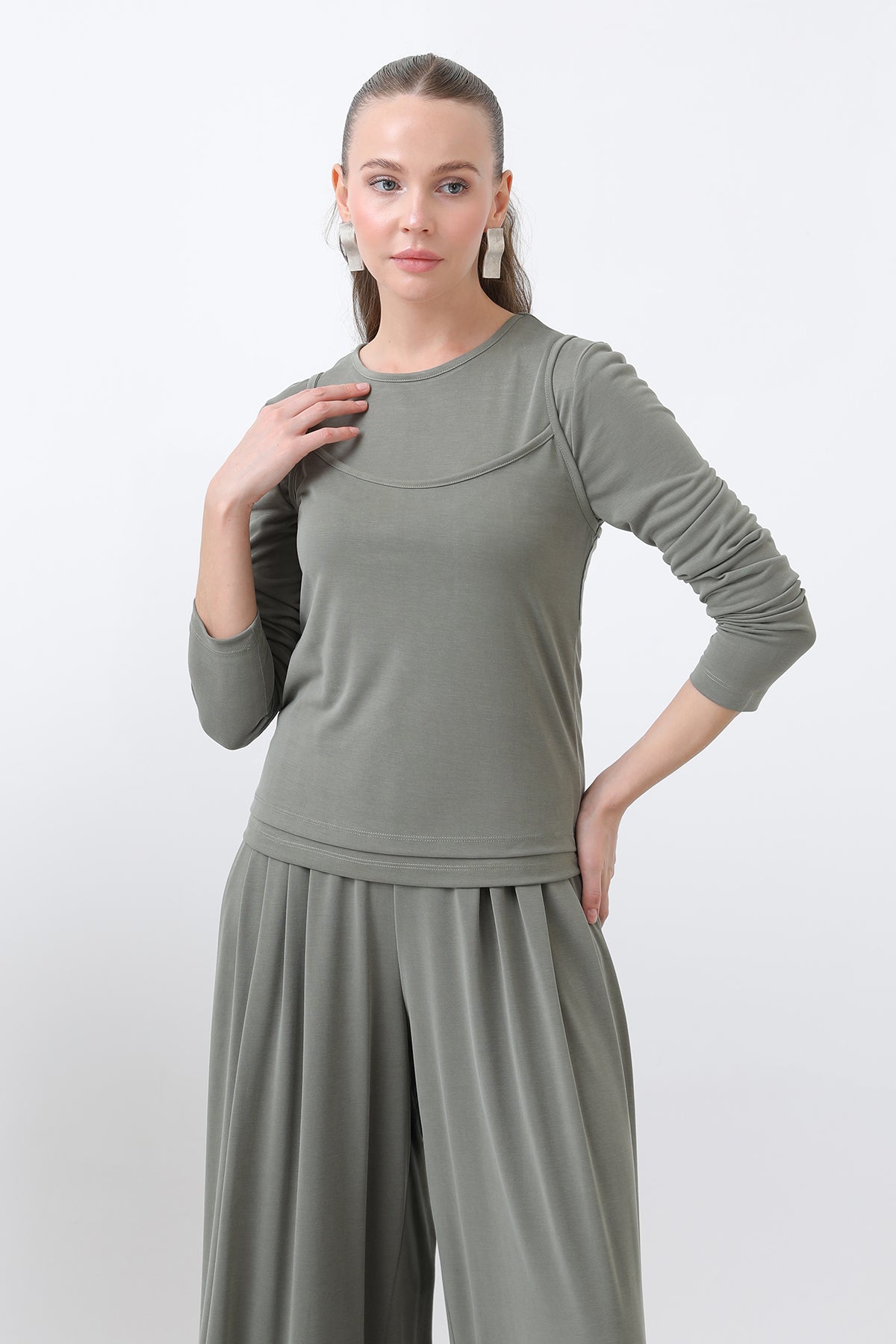 Kadın Atlet Detaylı Bluz -32262BLZ - KHAKI
